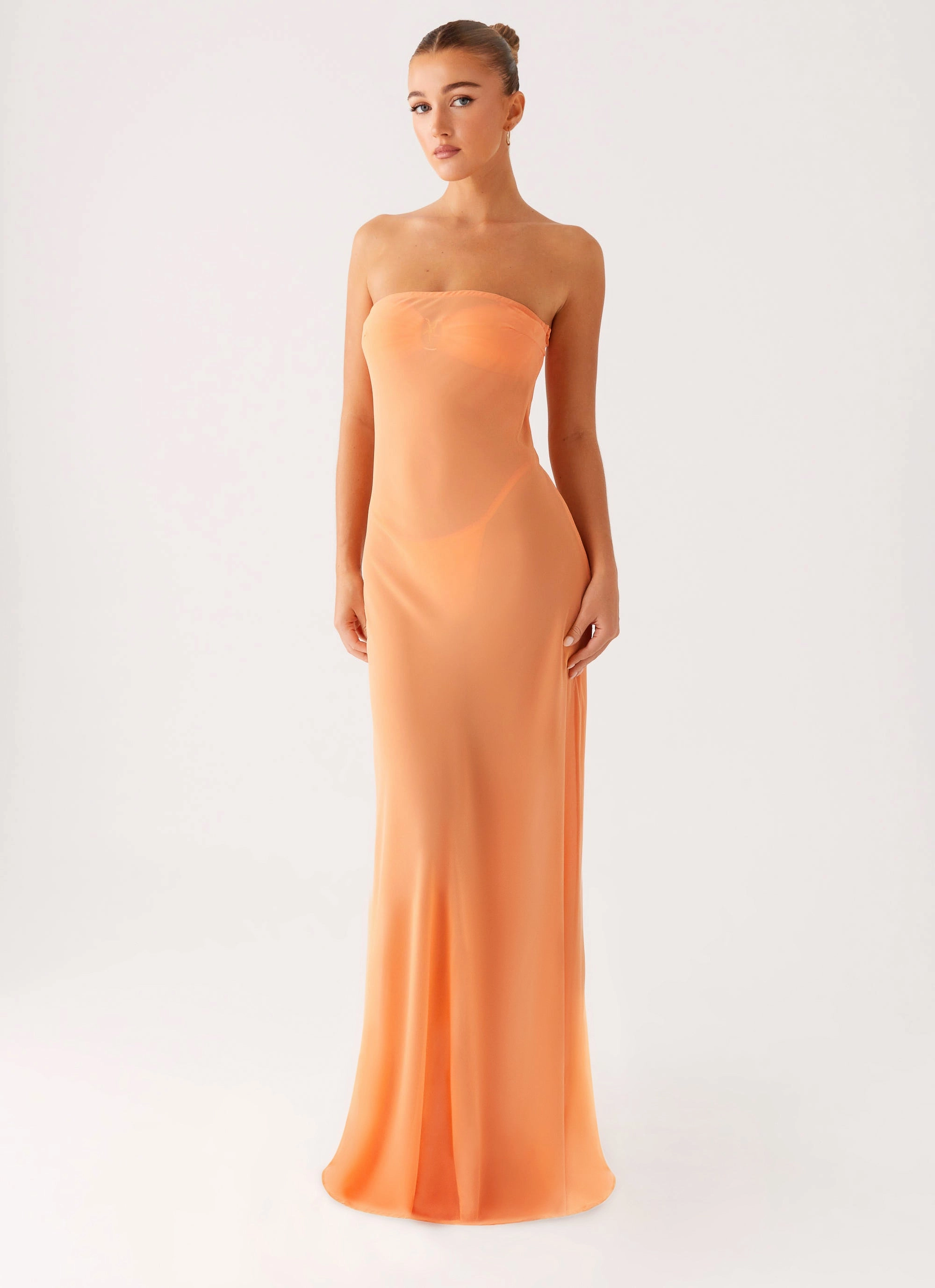 Mattie Strapless Maxi Dress - Orange Luxury-Fabric Satin Fabric