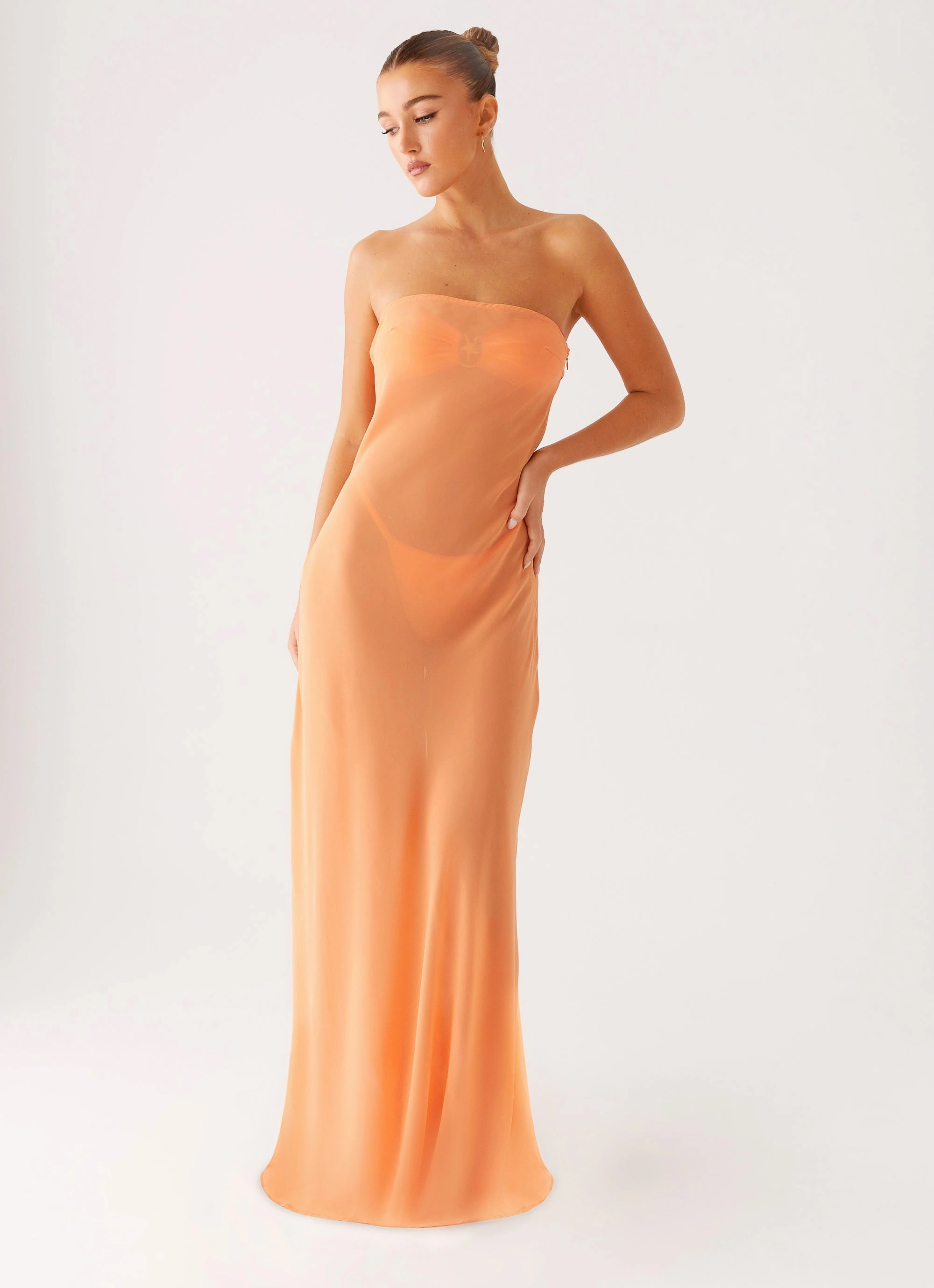 Mattie Strapless Maxi Dress - Orange Office Wear Layered Texture