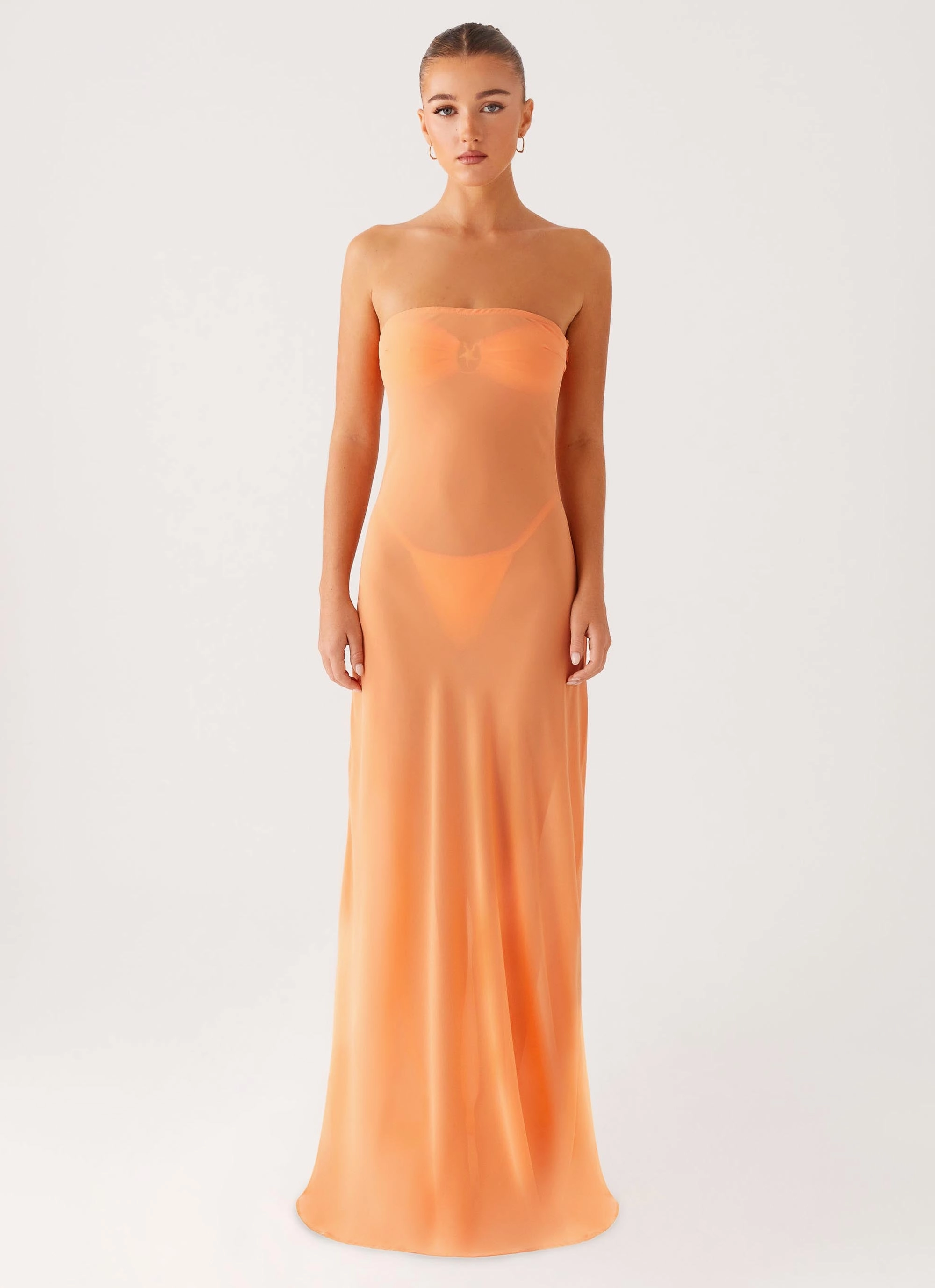 Mattie Strapless Maxi Dress - Orange Basic Warm Trend Smart
