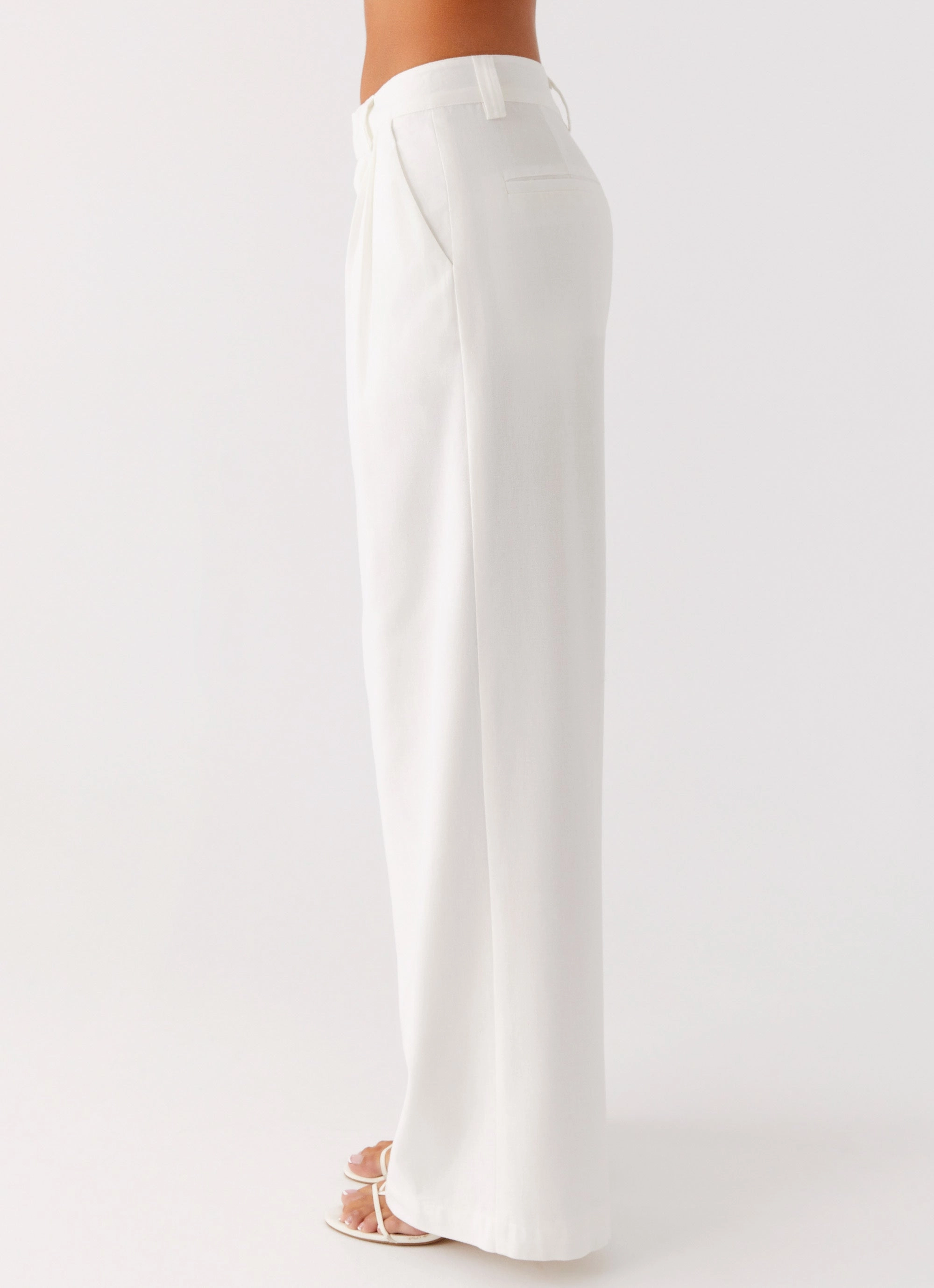 Delong Low Rise Linen Pants - White Non Restrictive Tailoring