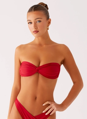 No Ride Up Design Delta Bandeau Bikini Top - Deep Red