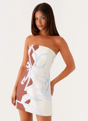 Smart Lines Denby Strapless Mini Dress - Bloom Wave Print