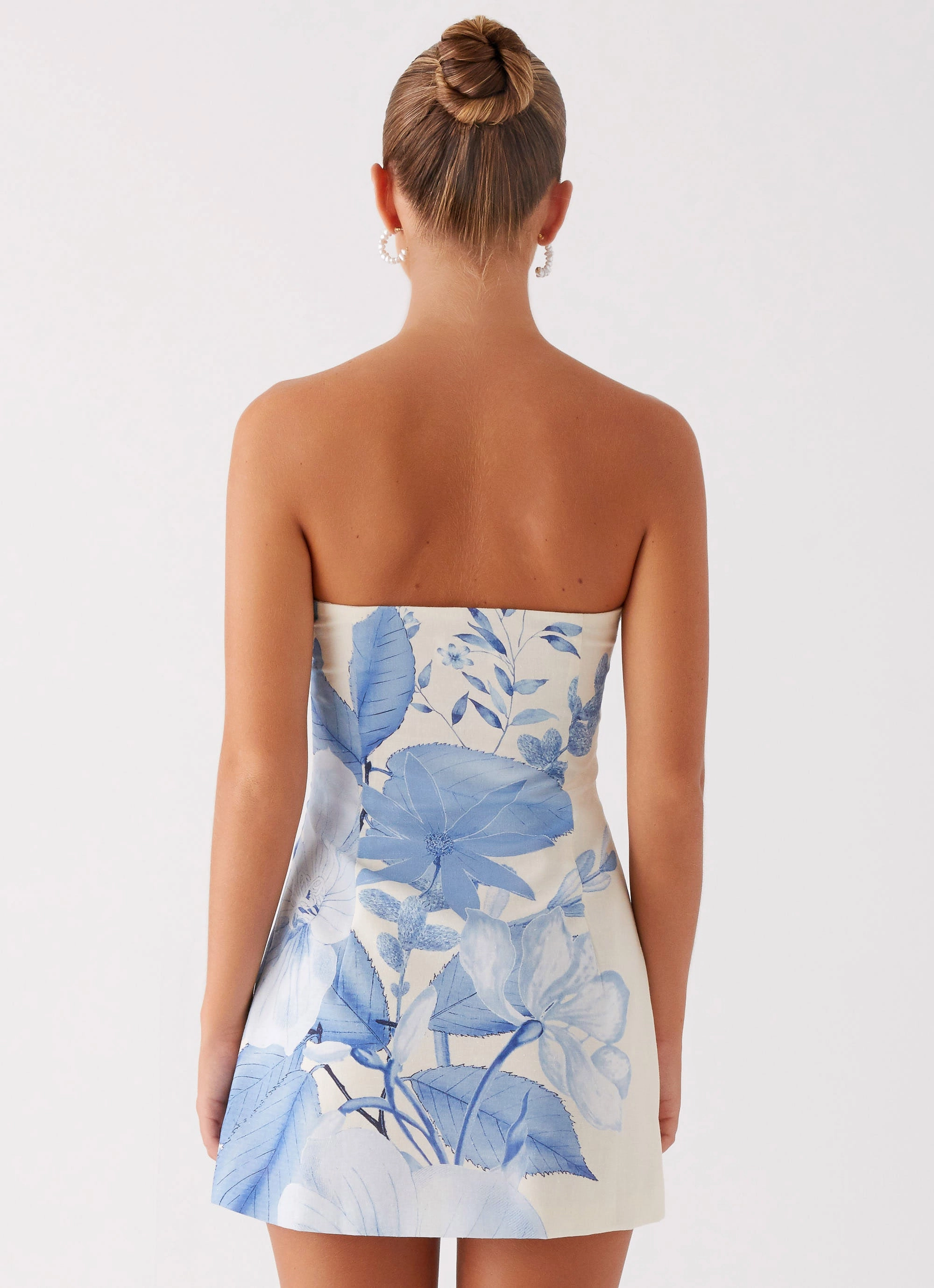 Family Joy Denby Strapless Mini Dress - Blue Floral Print