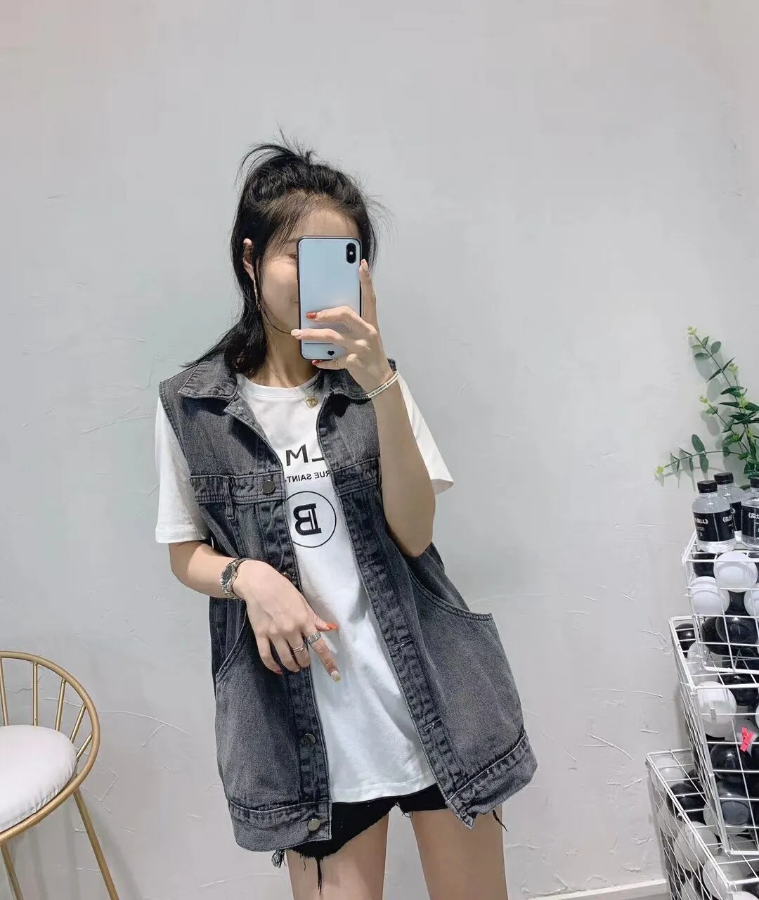Denim Vest Women Student Korean Loose Mid-Length Popular Sleeveless Tank Top Outerwear