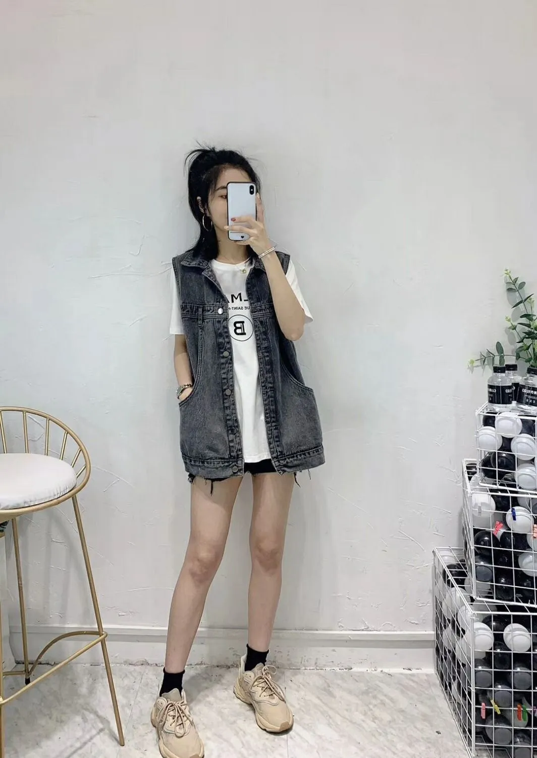 Denim Vest Women Student Korean Loose Mid-Length Popular Sleeveless Tank Top Outerwear