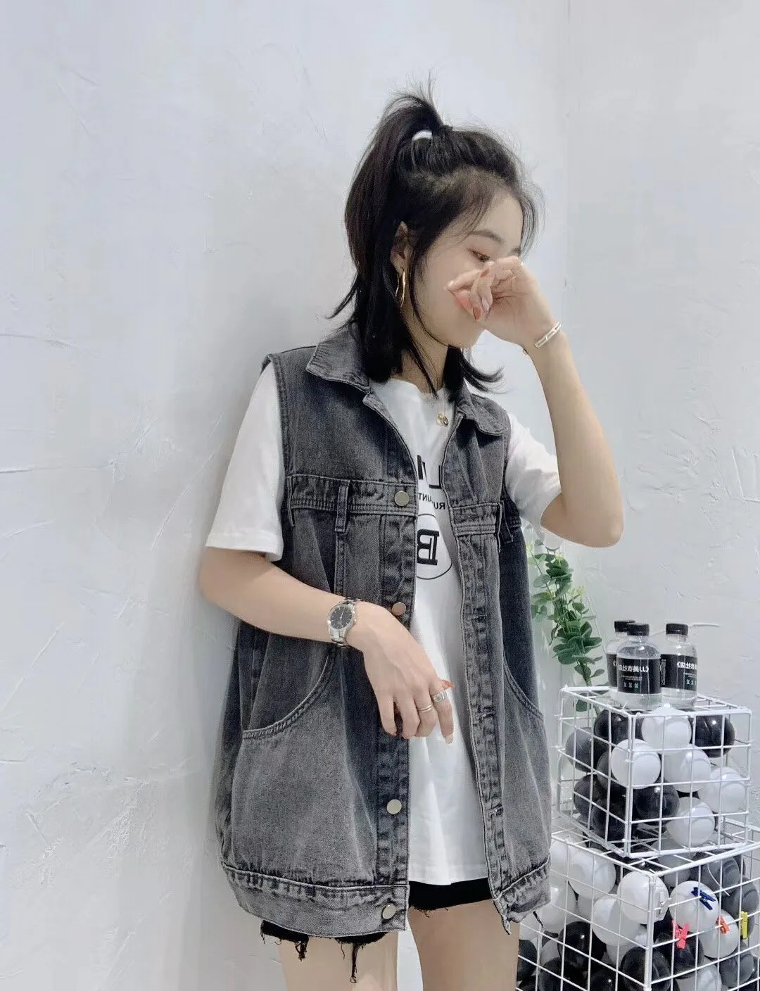 Denim Vest Women Student Korean Loose Mid-Length Popular Sleeveless Tank Top Outerwear