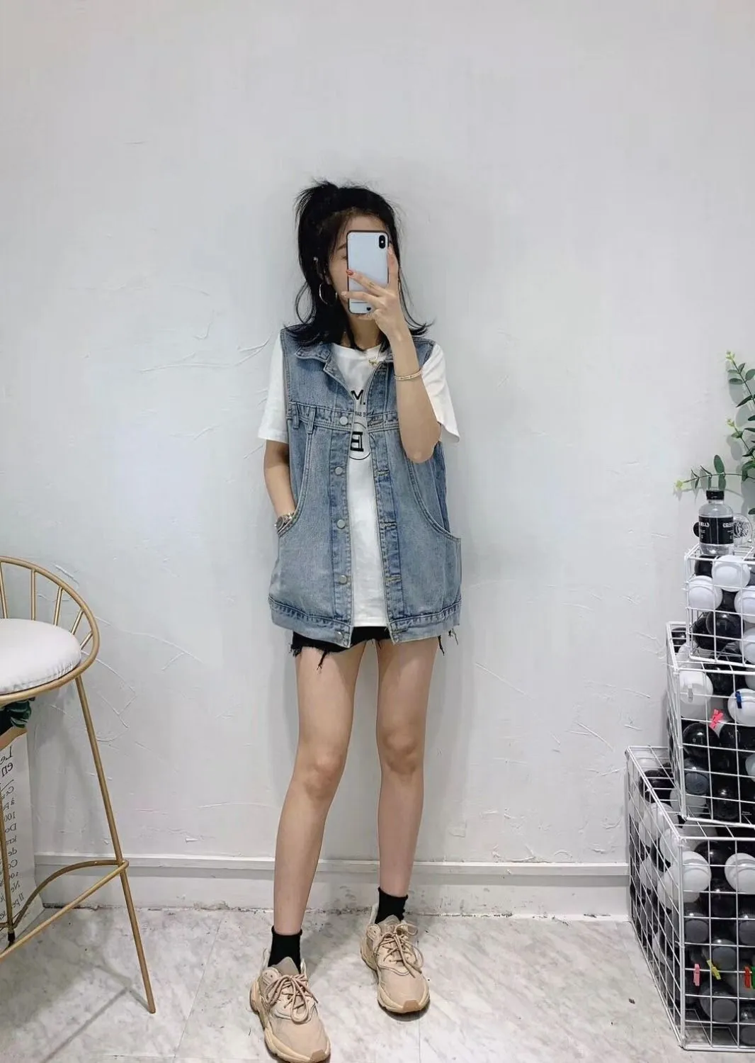 Denim Vest Women Student Korean Loose Mid-Length Popular Sleeveless Tank Top Outerwear