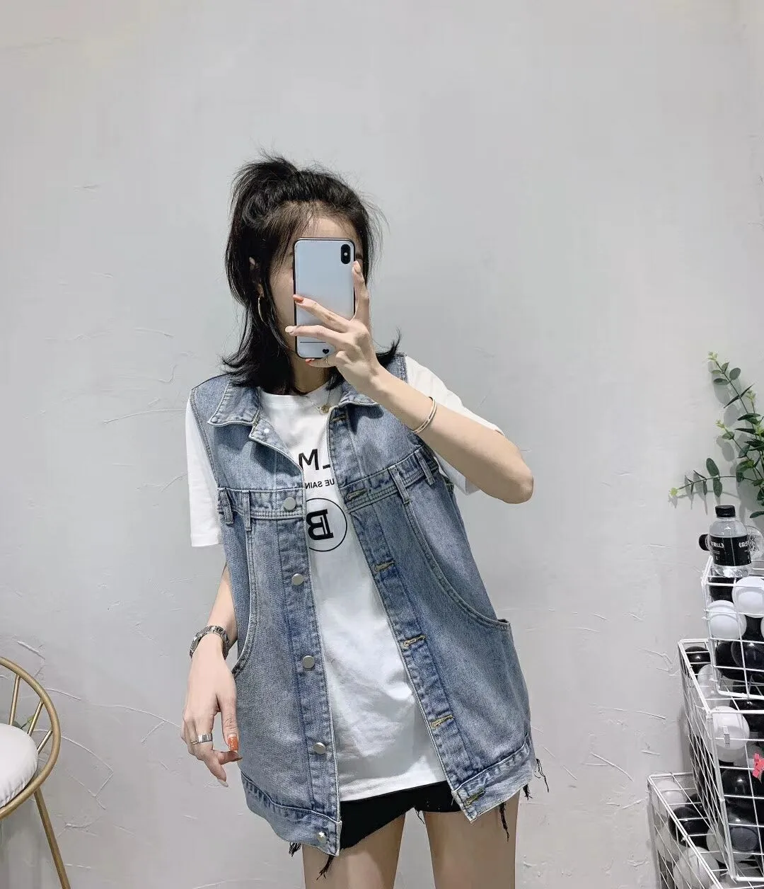 Denim Vest Women Student Korean Loose Mid-Length Popular Sleeveless Tank Top Outerwear