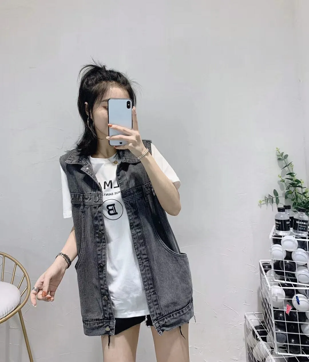 Denim Vest Women Student Korean Loose Mid-Length Popular Sleeveless Tank Top Outerwear