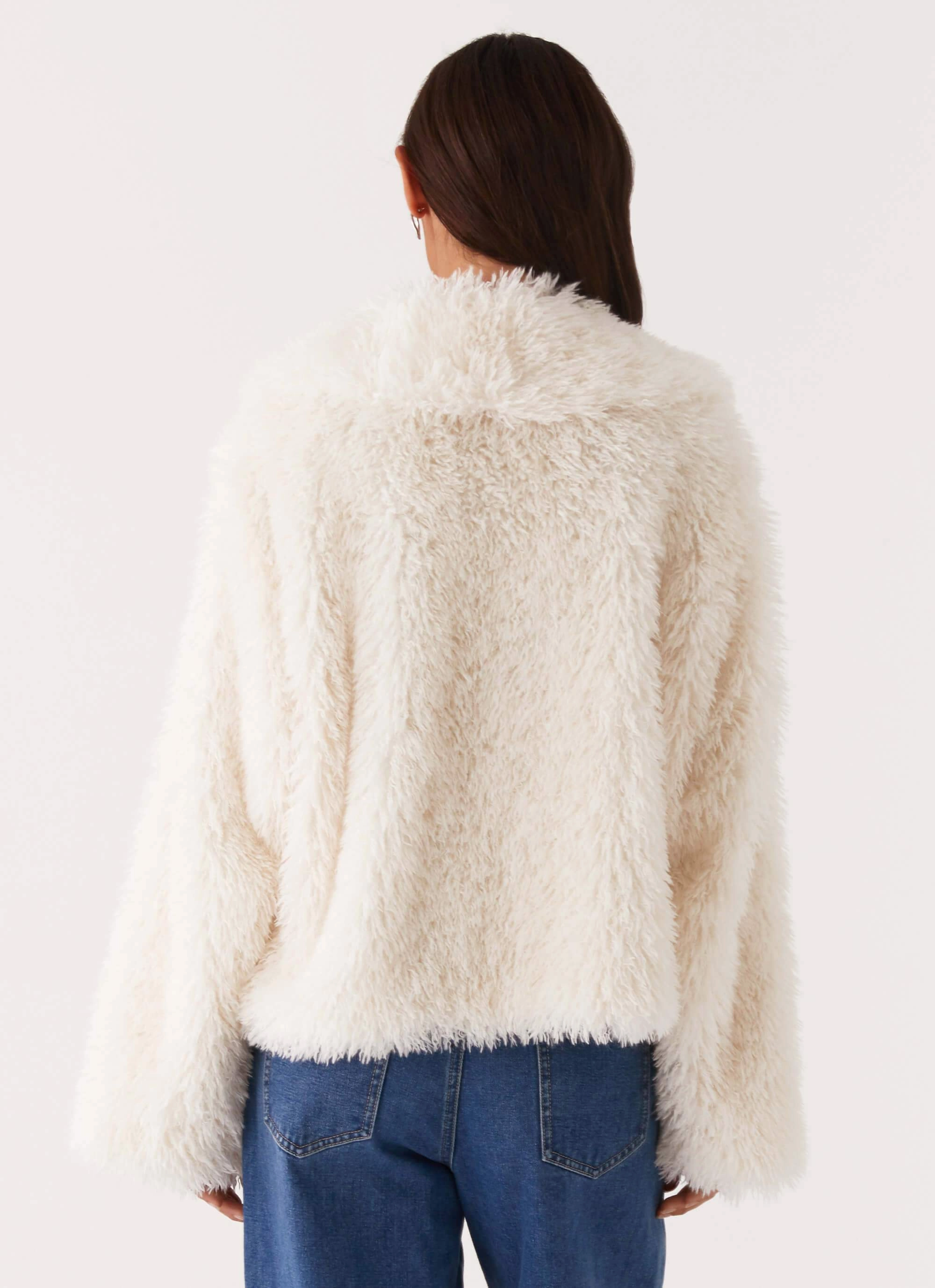 Cold Days FleeceLined Denver Oversized Fur Jacket - Ivory
