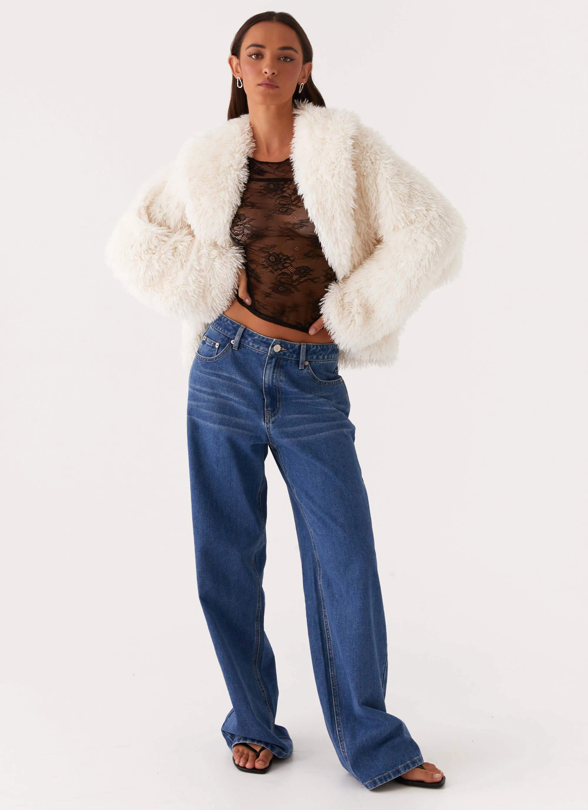 Denver Oversized Fur Jacket - Ivory CompressionPackableFabric