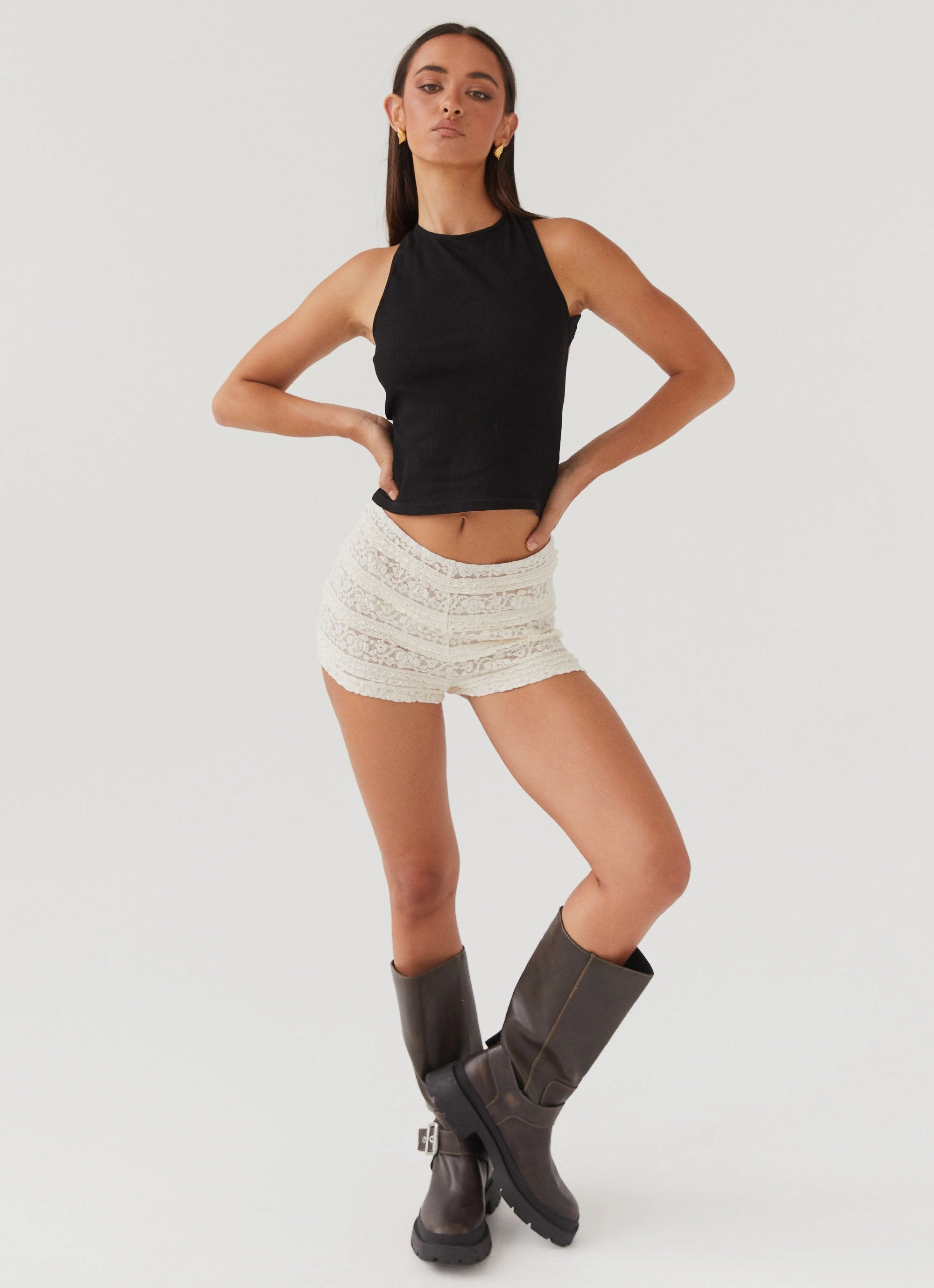 Desert Isle Mini Shorts - Ivory Stretch Material