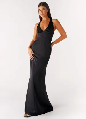 Contrast Stitch Desi Halterneck Maxi Dress - Black