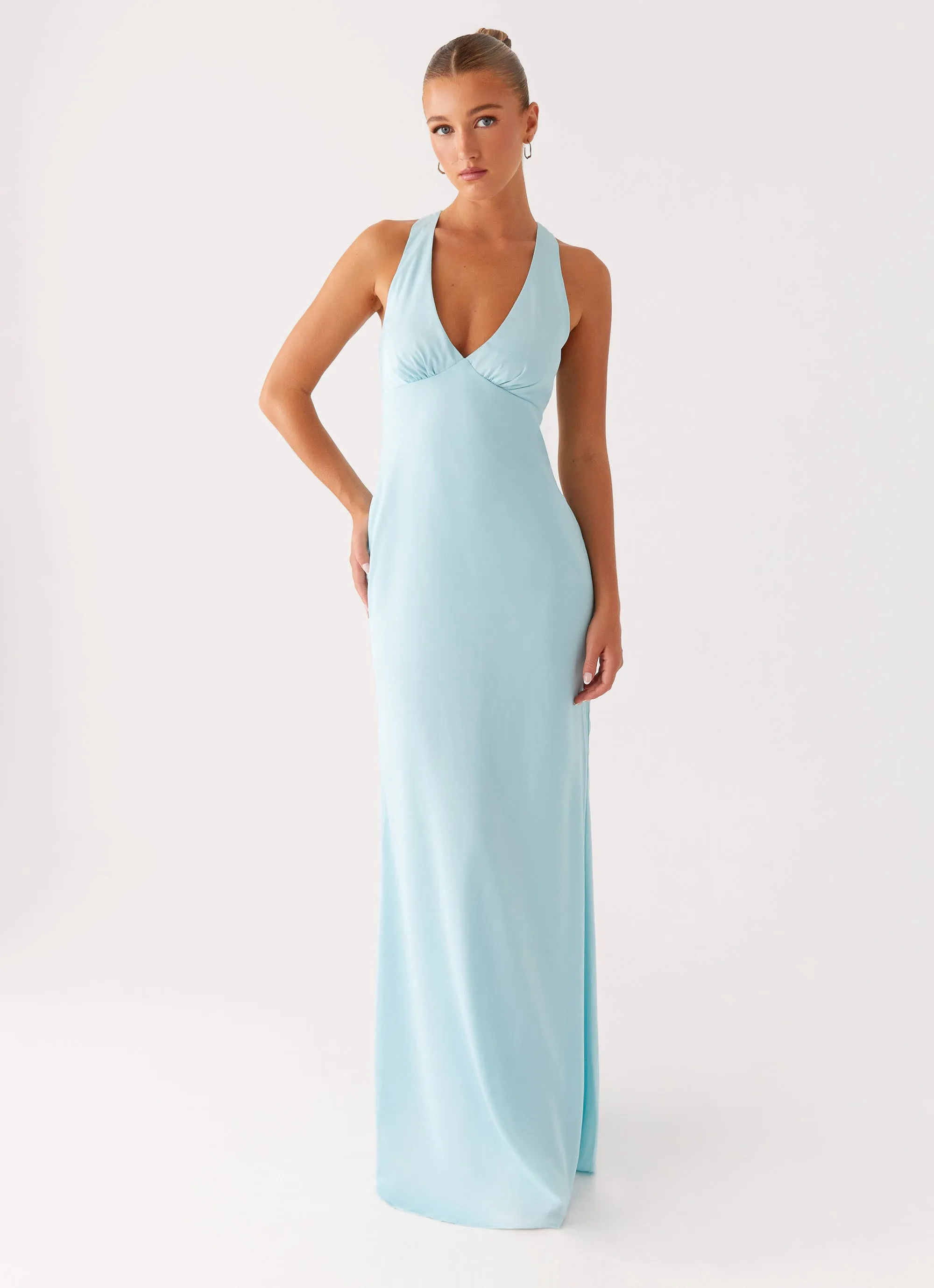Smooth zipper closure Durable Material Desi Halterneck Maxi Dress - Mint