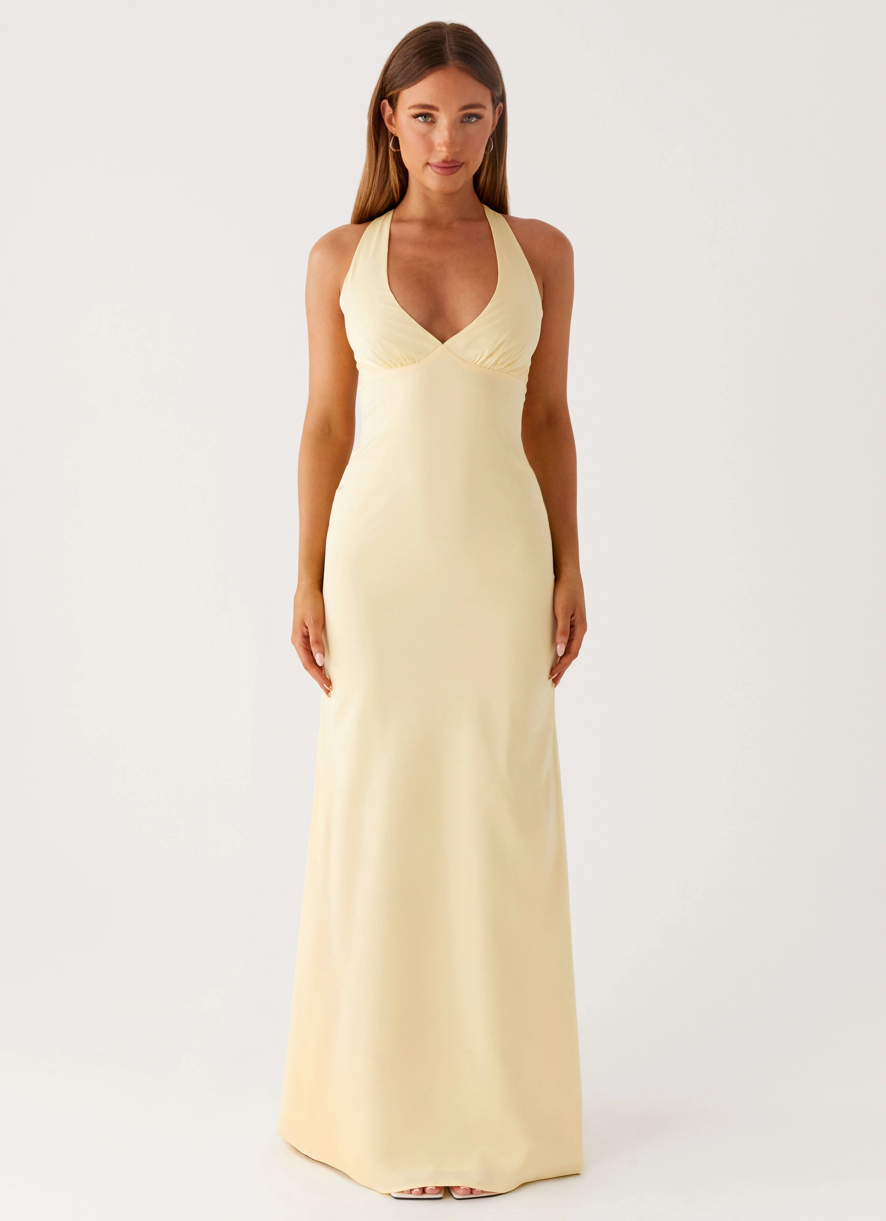 Desi Halterneck Maxi Dress - Yellow Peplum-Style