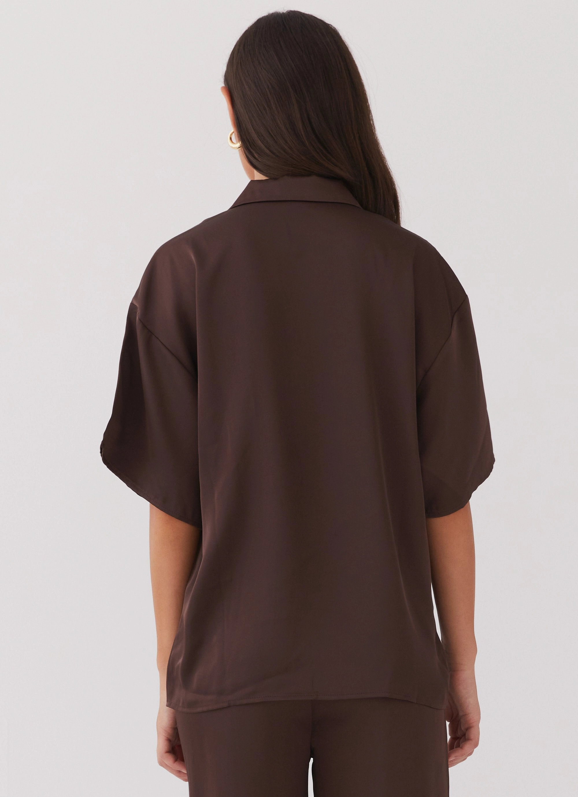 Palm Cove Satin Shirt - Chocolate Bonded Seam Technology Non Irritating Seams