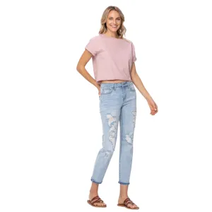 Destroyed Mid Rise Boyfriend Jeans