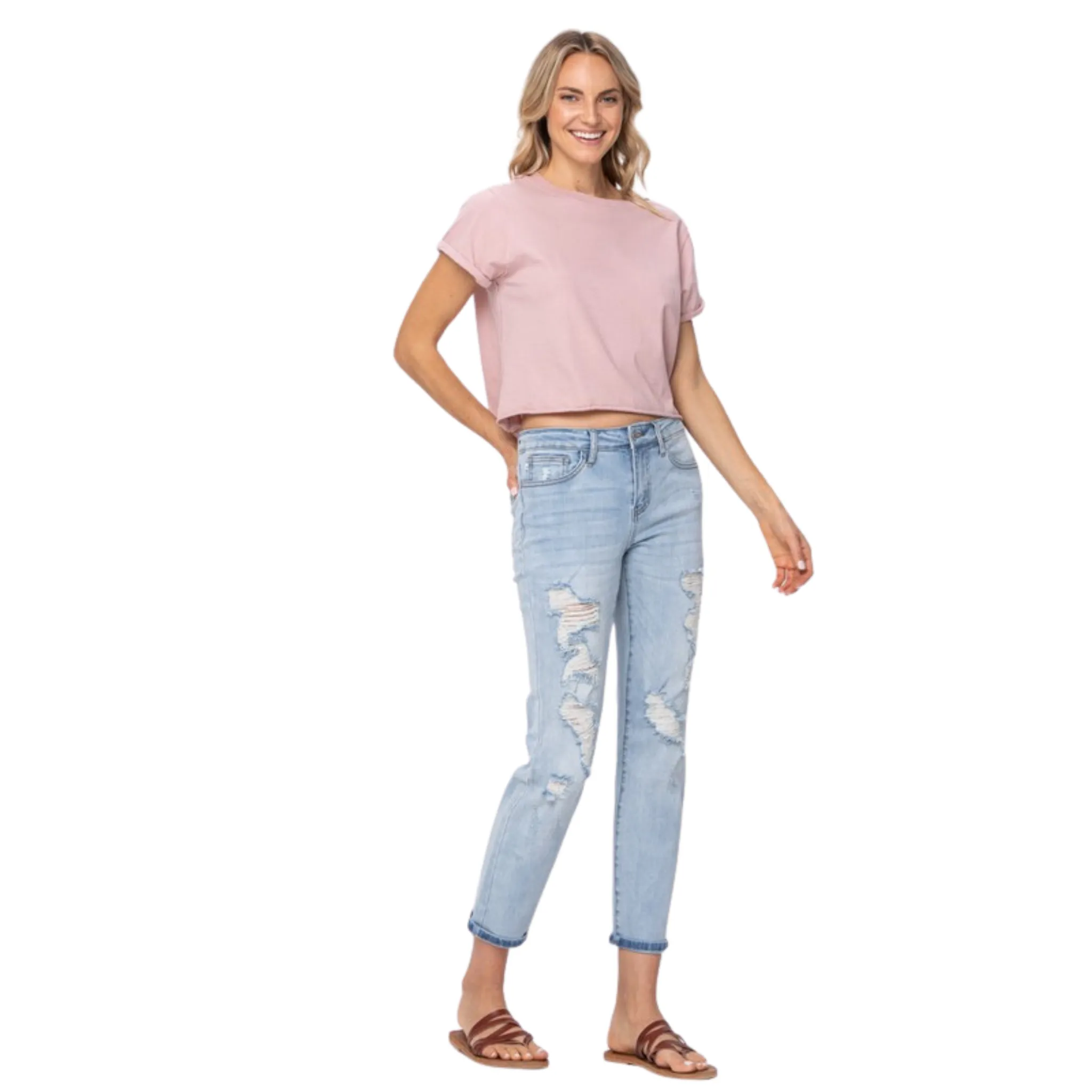 Destroyed Mid Rise Boyfriend Jeans