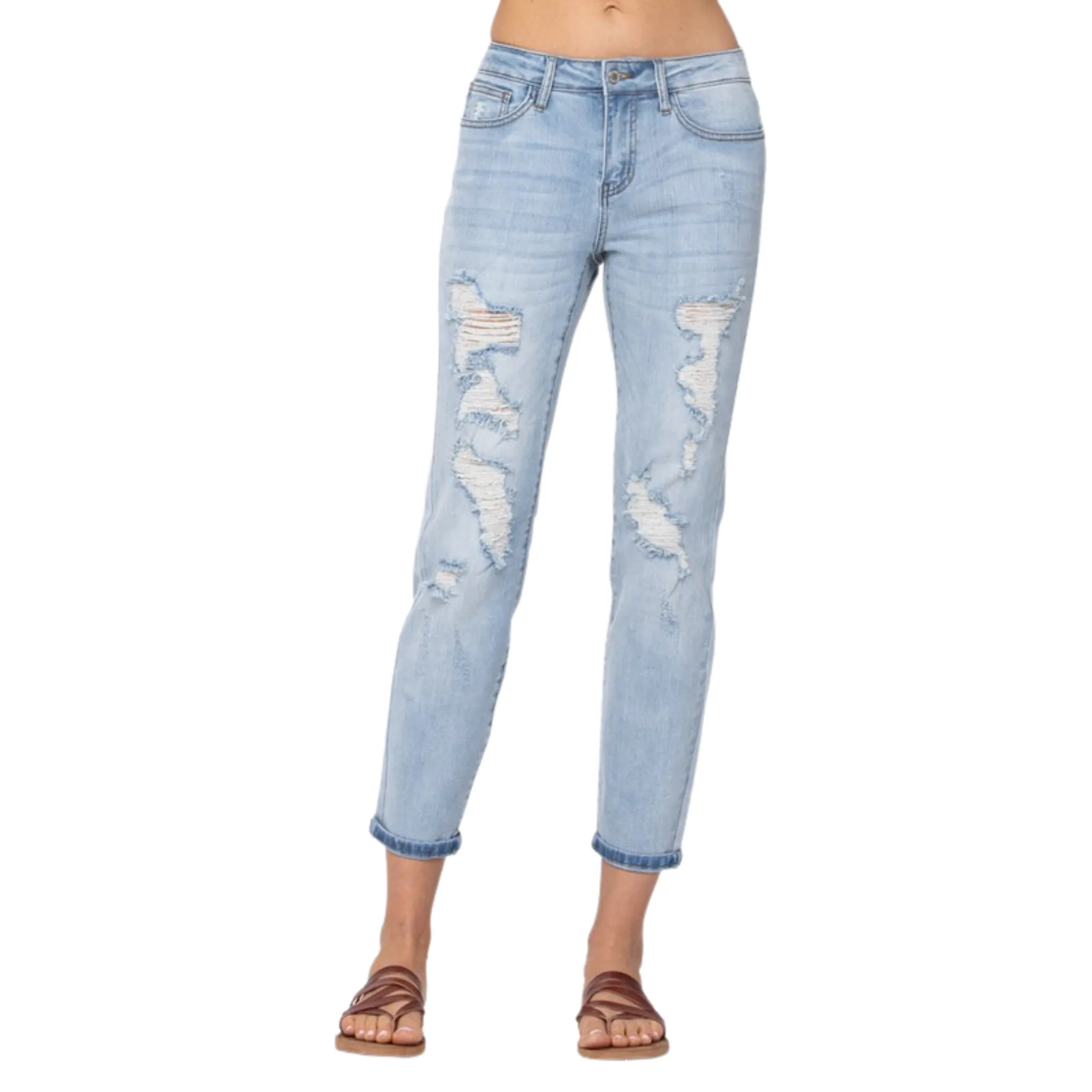 Destroyed Mid Rise Boyfriend Jeans