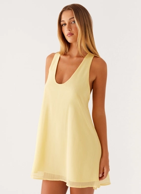 Detachable Collar Industry Mini Dress - Pastel Yellow Long Lines Stylish Wear Industry Mini Dress - Pastel Yellow