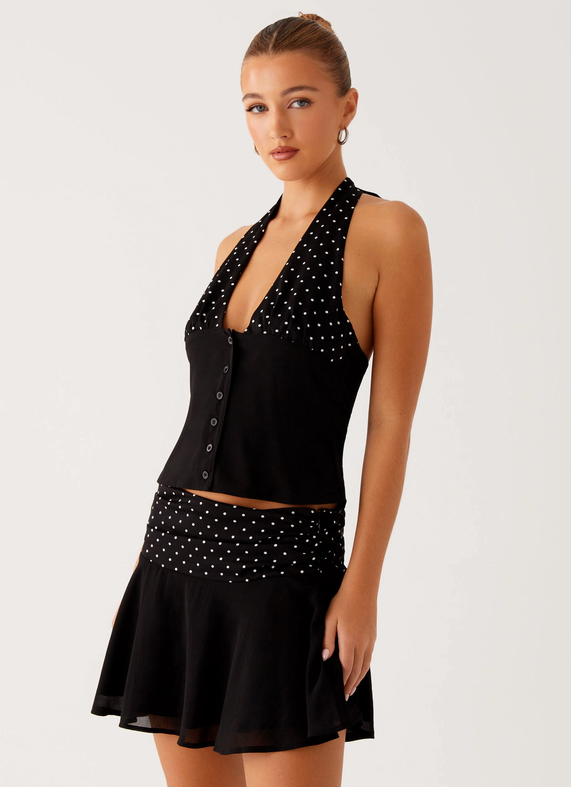 Devoted Halterneck Top - Black Polka Dot QuickDryTech
