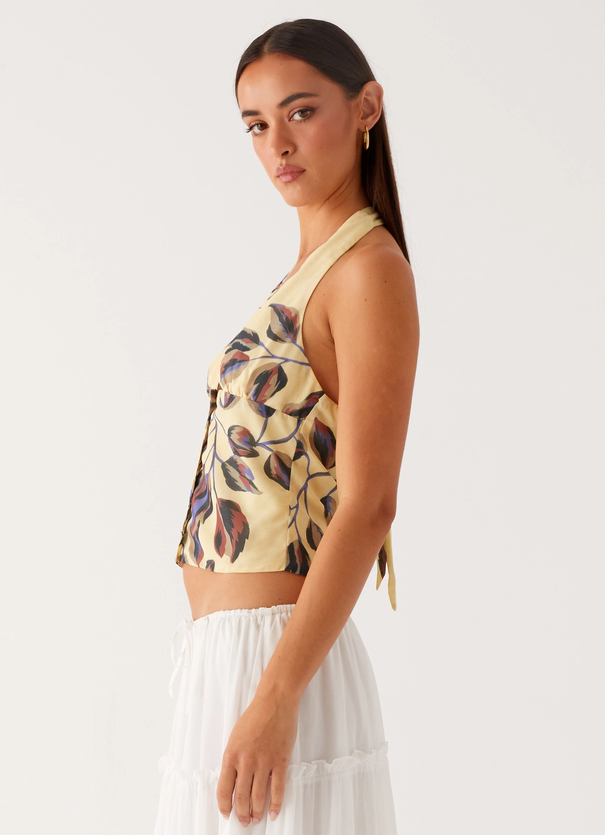 Devoted Halterneck Top - Buttercream Floral Active Tee MoistureWickingTechnology