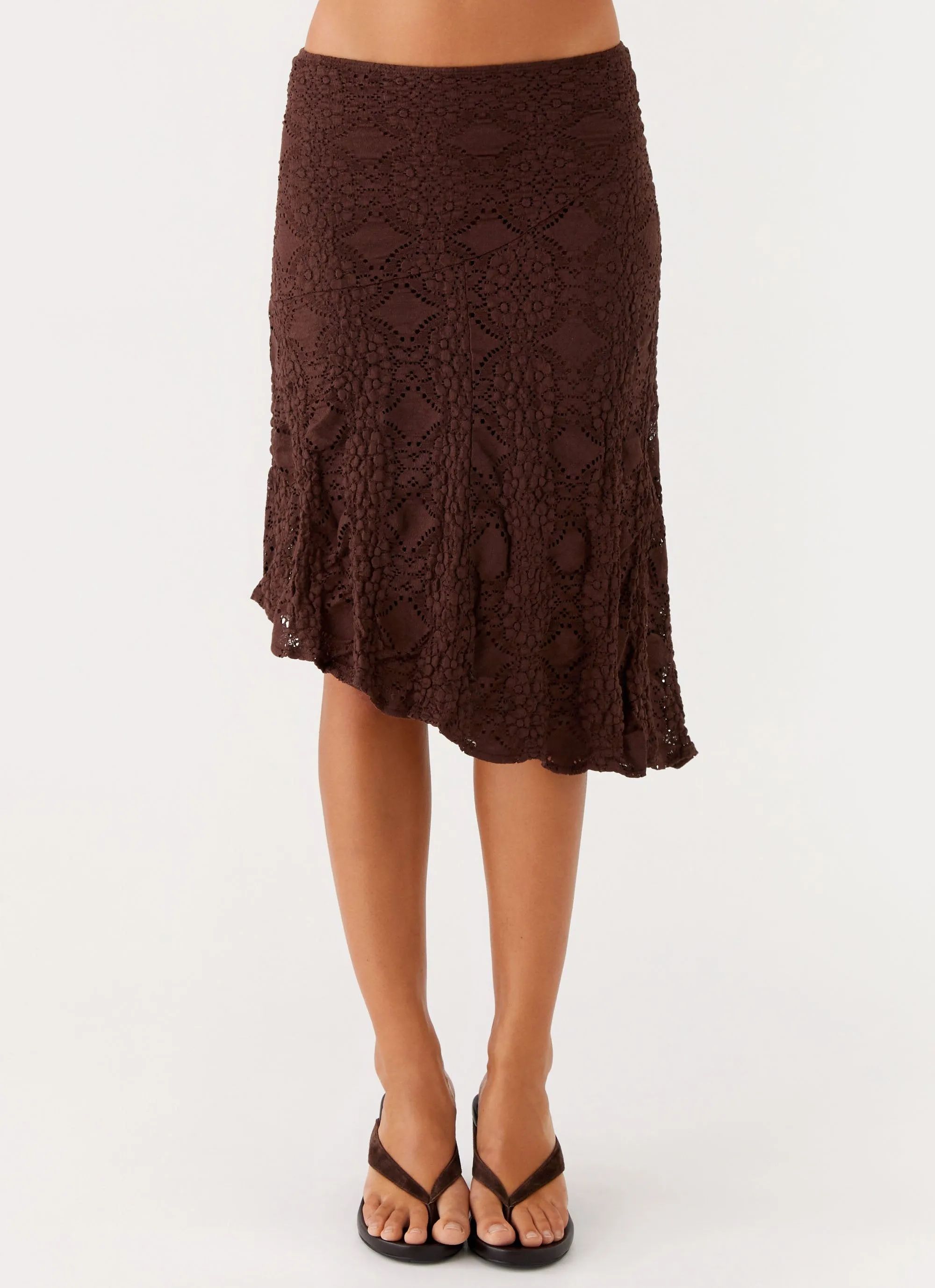 Refined Texture Diamond Sky Midi Skirt - Chocolate