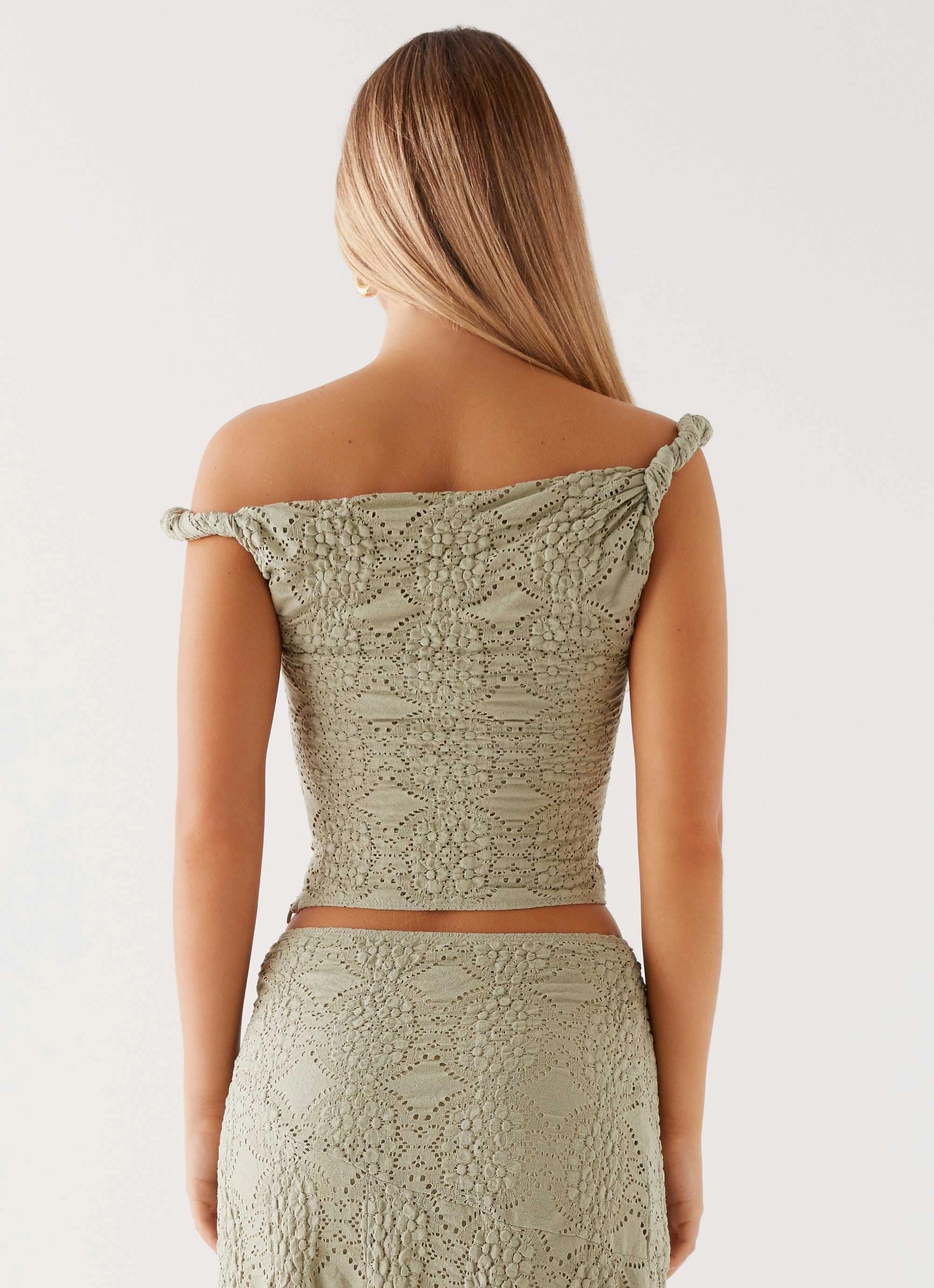 Contrast Stitch Detail Diamond Sky Top - Sage