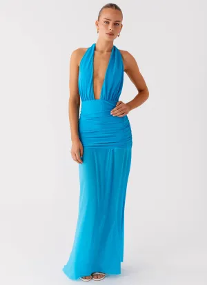 Vibrant color Dilemma Halter Maxi Dress - Turquoise Blue