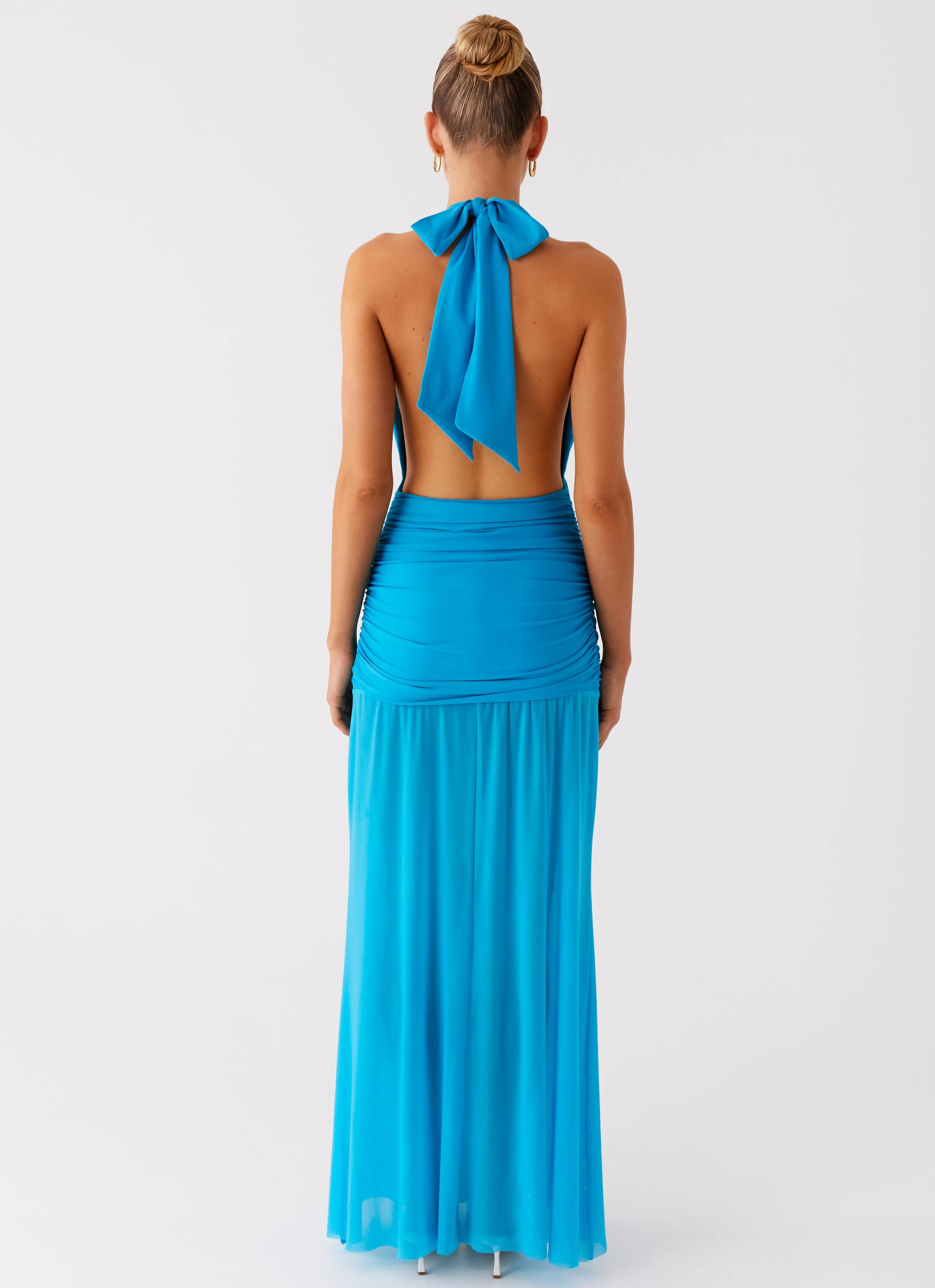 Short Sleeve Dilemma Halter Maxi Dress - Turquoise Blue