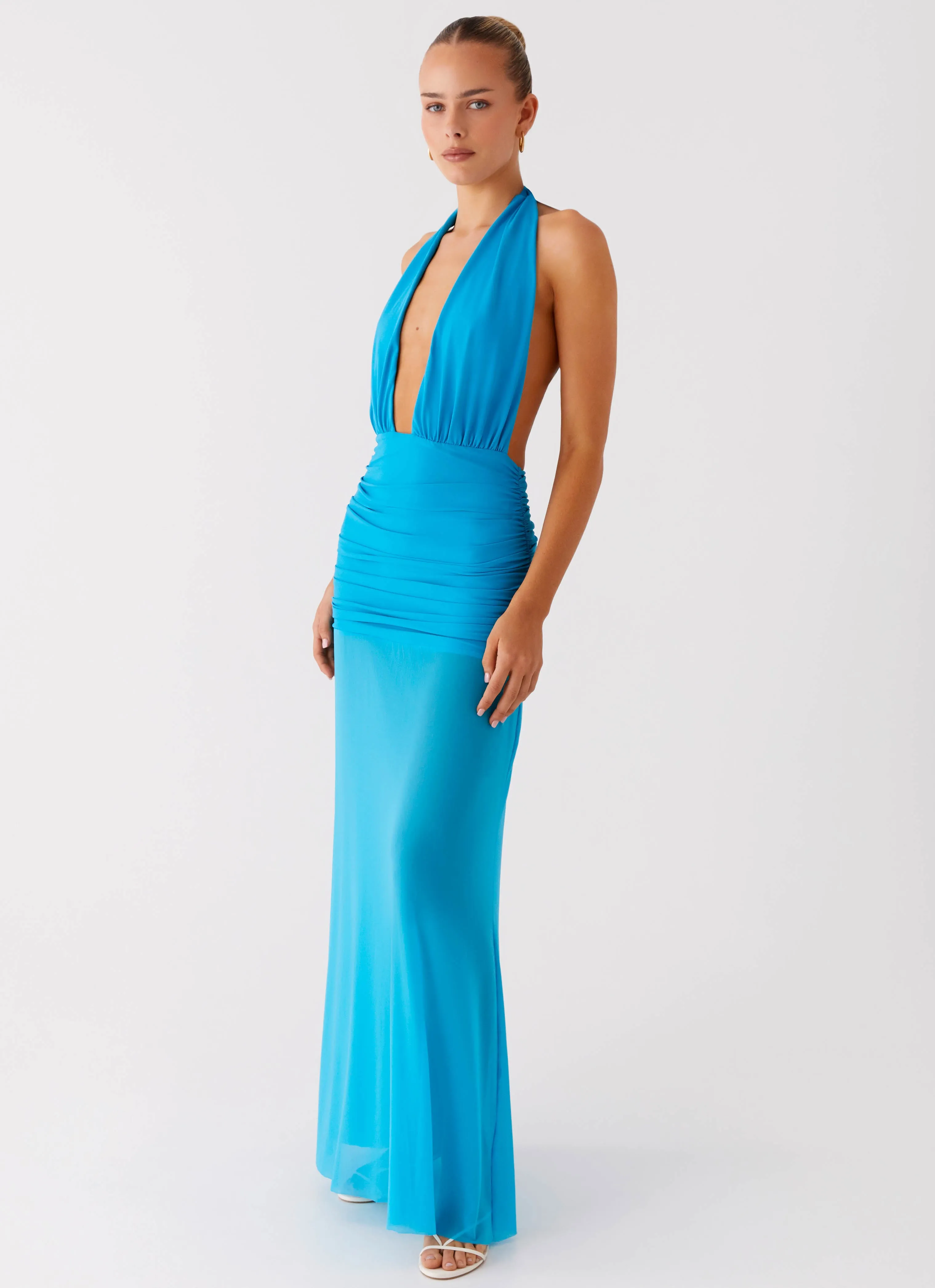 slim fit Dilemma Halter Maxi Dress - Turquoise Blue