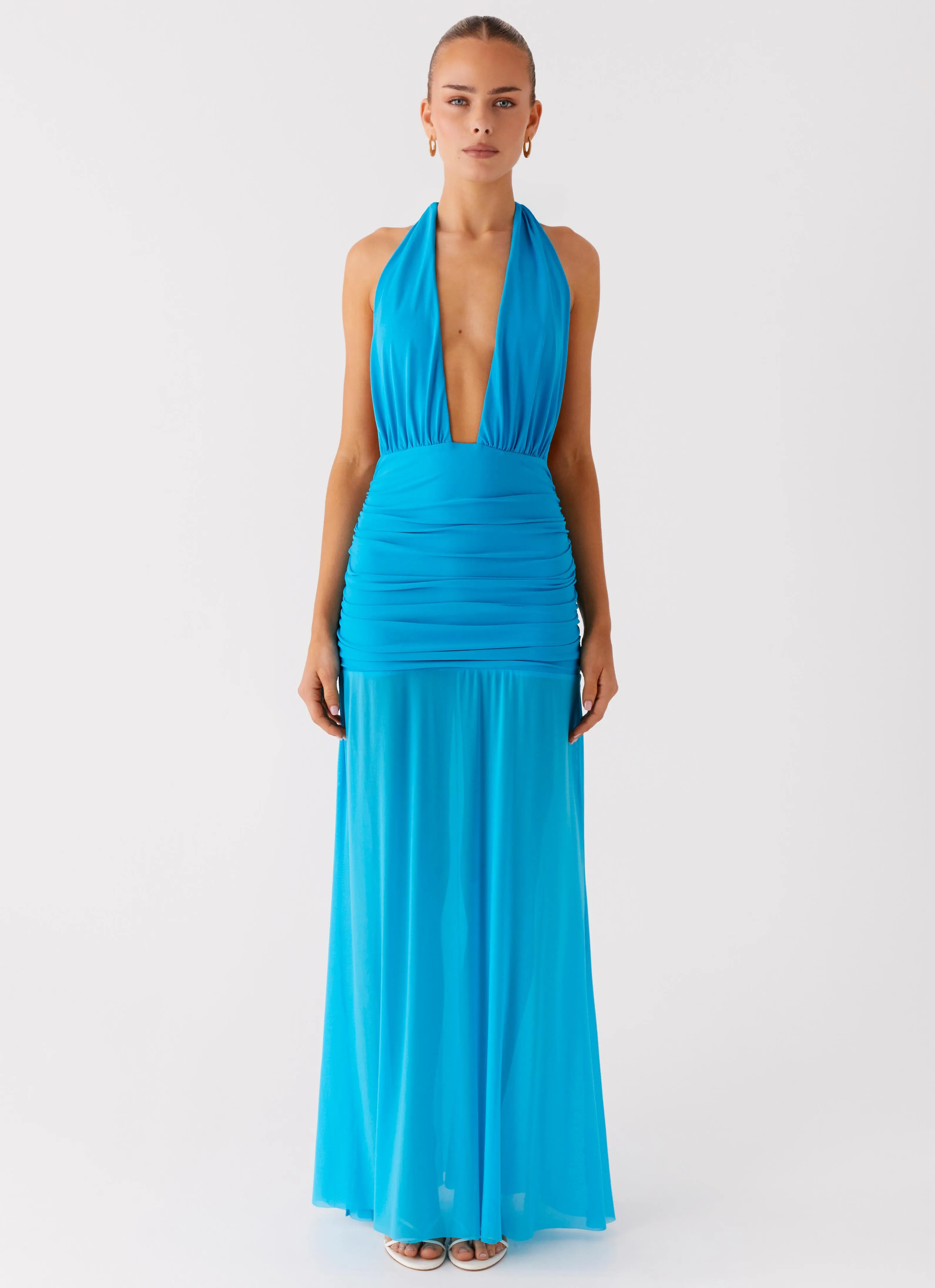 Fast Drying Dilemma Halter Maxi Dress - Turquoise Blue