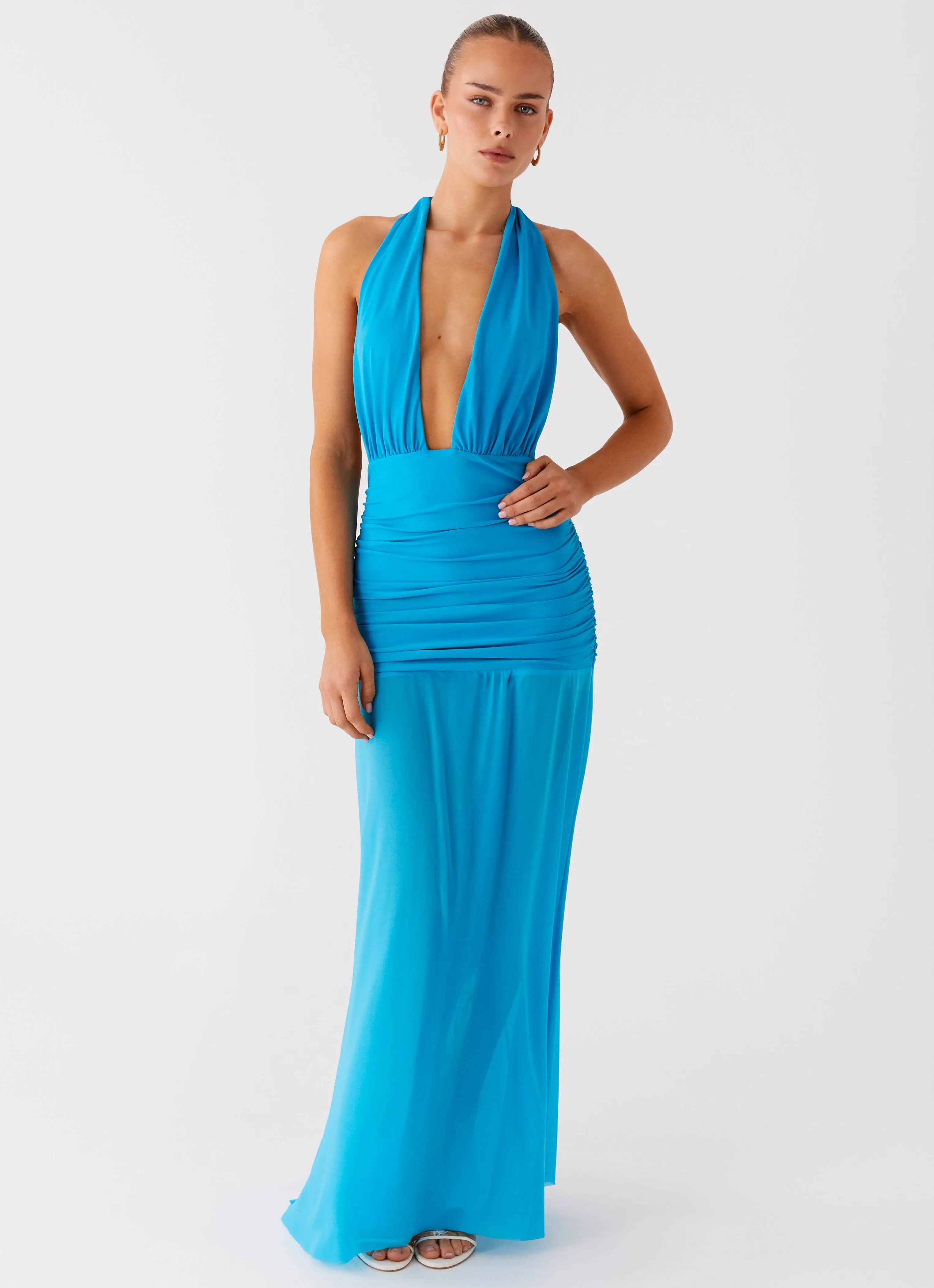 Vibrant color Dilemma Halter Maxi Dress - Turquoise Blue