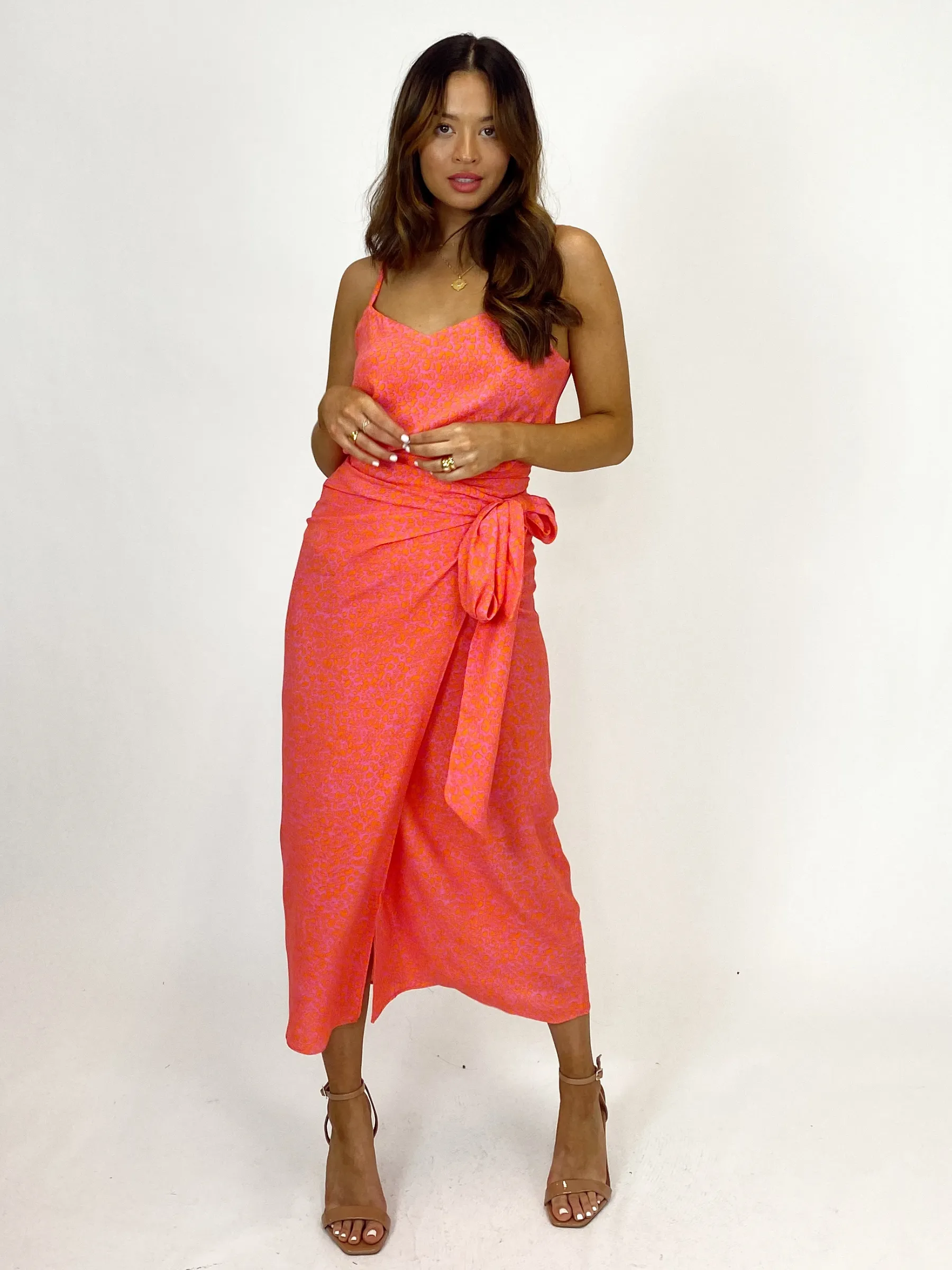 Beau Wrap Midi Skirt / Pink Animal Print Laidback Feel Simple Flow