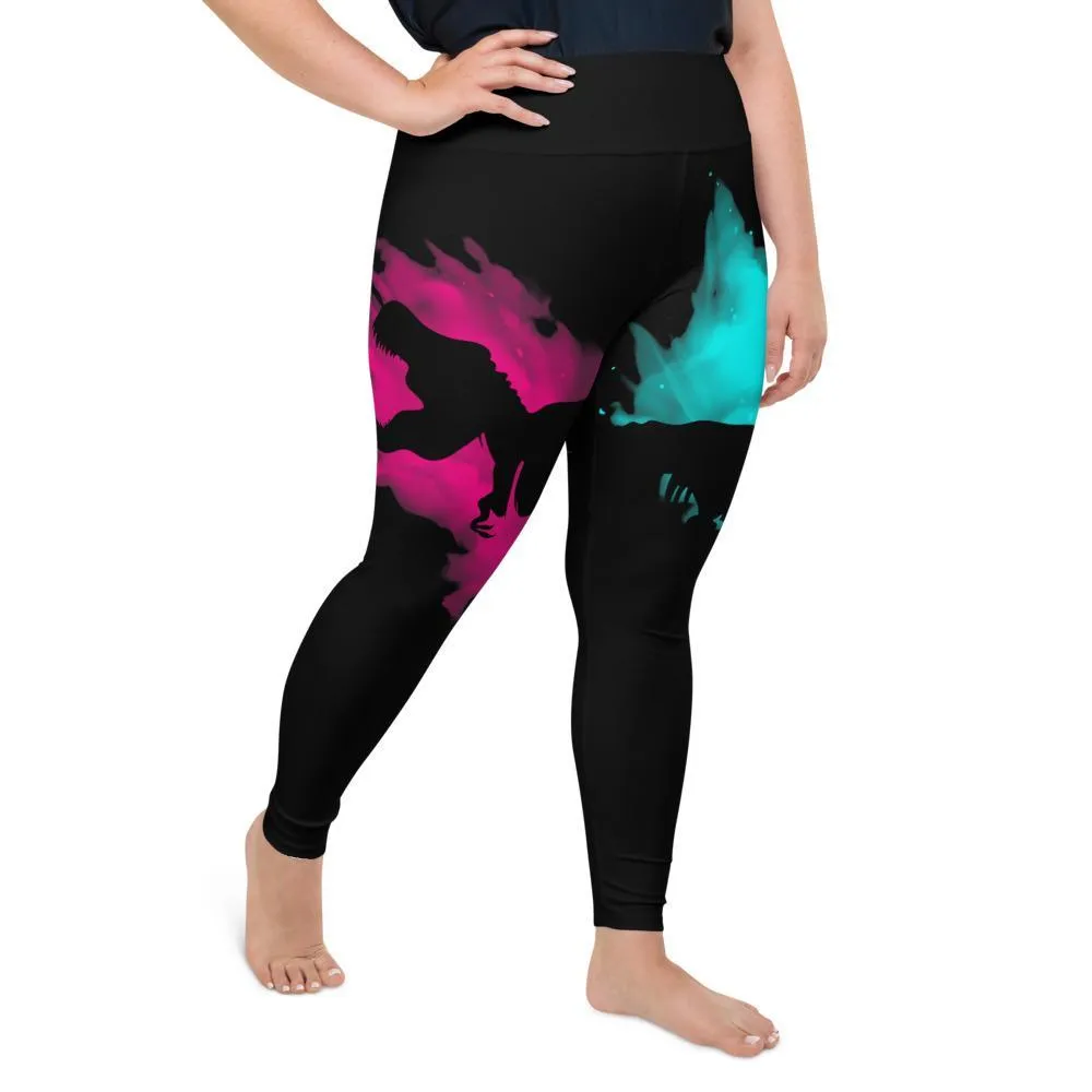 Dinosaur Leggings Plus Size - Pink & Blue Splashin T-Rex