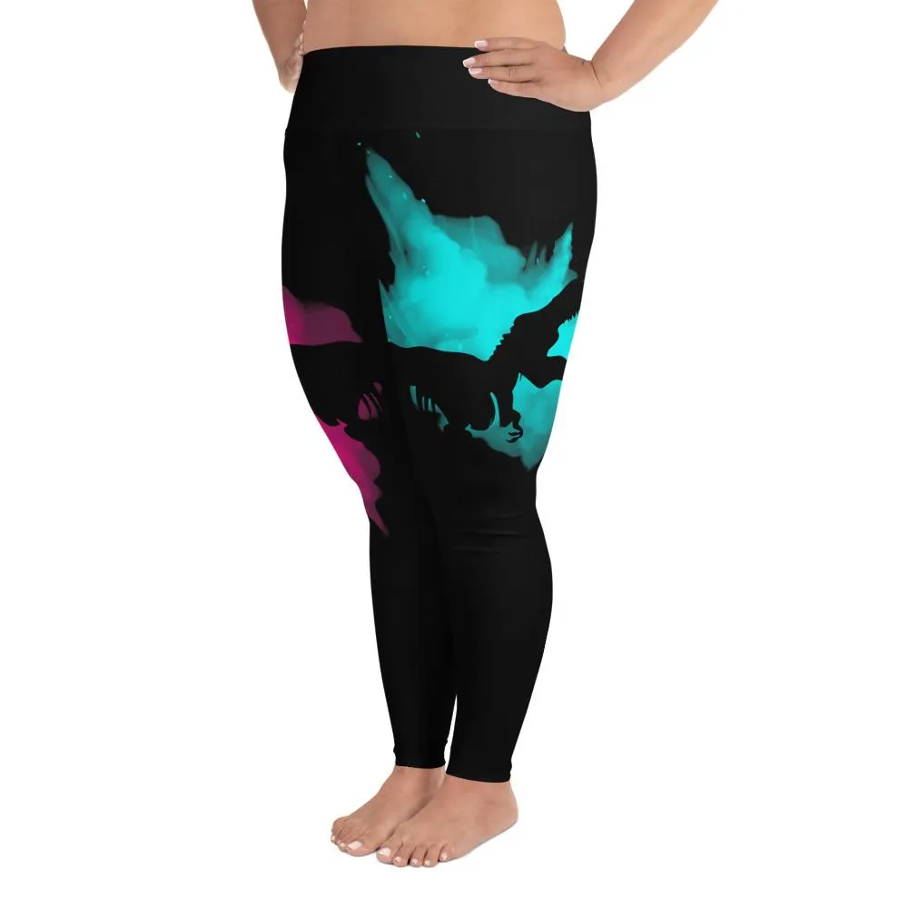 Dinosaur Leggings Plus Size - Pink & Blue Splashin T-Rex