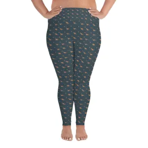 Dinosaur Plus Size Leggings - Blue & Gold