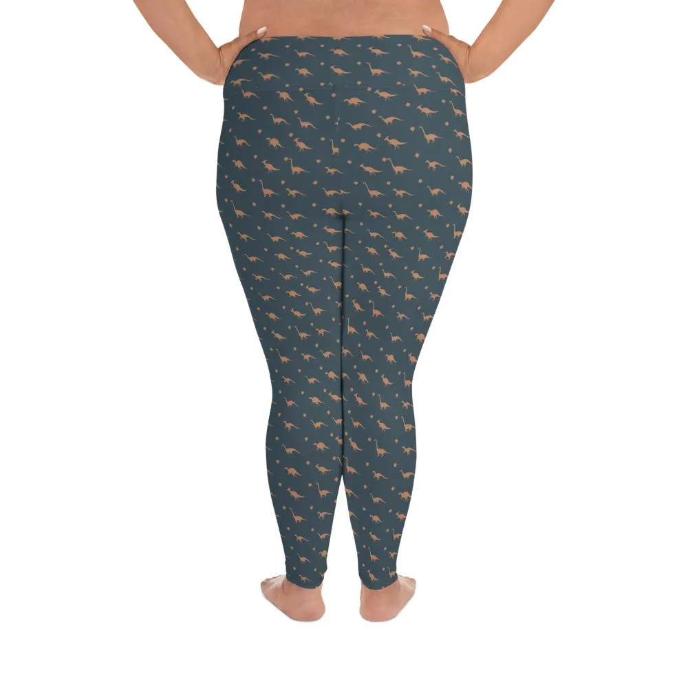 Dinosaur Plus Size Leggings - Blue & Gold