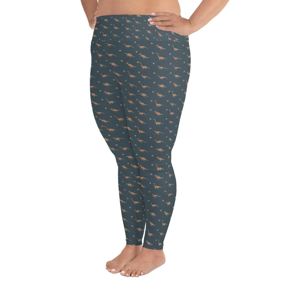 Dinosaur Plus Size Leggings - Blue & Gold