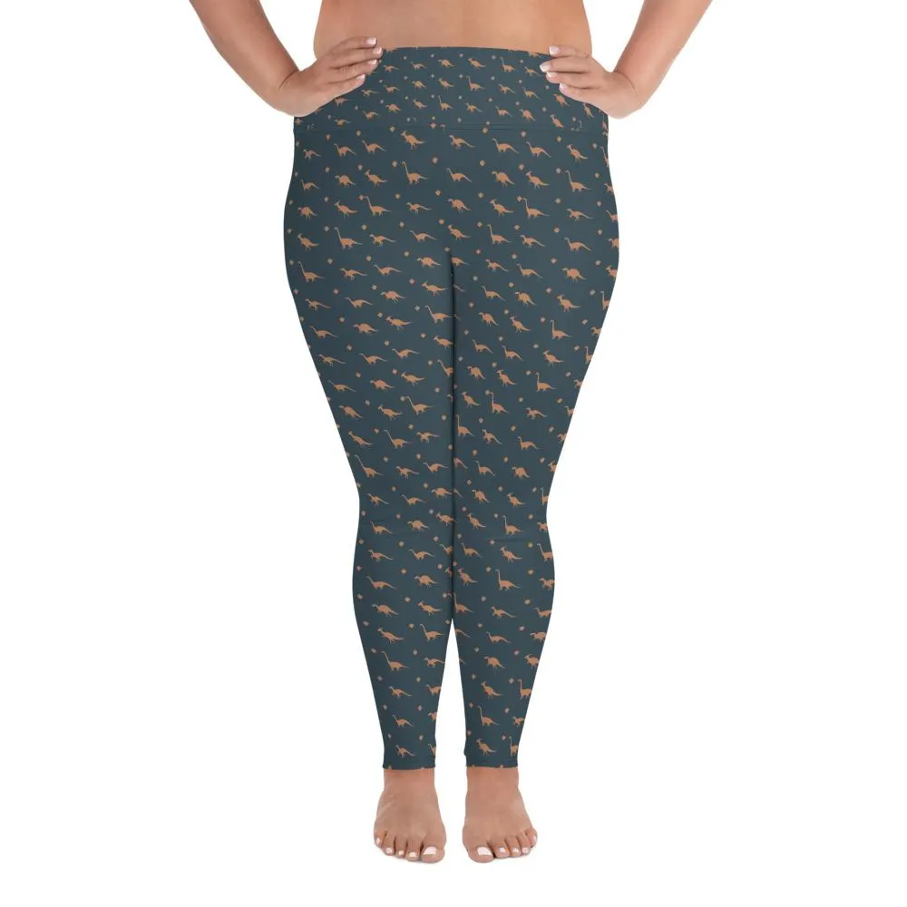 Dinosaur Plus Size Leggings - Blue & Gold