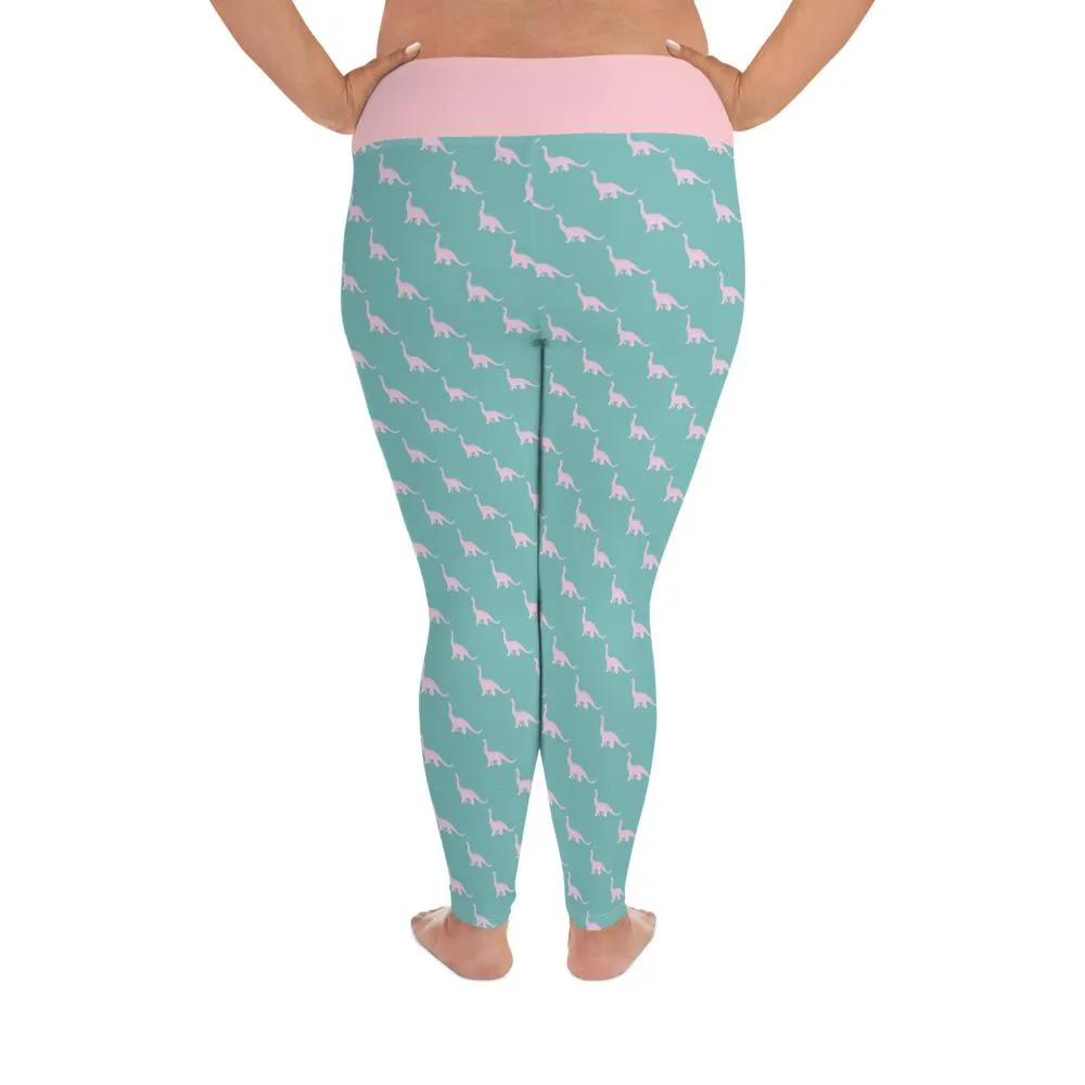 Dinosaur Plus Size Leggings - Pink Brontosaurus
