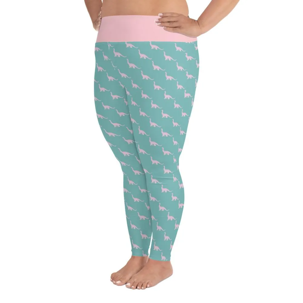 Dinosaur Plus Size Leggings - Pink Brontosaurus
