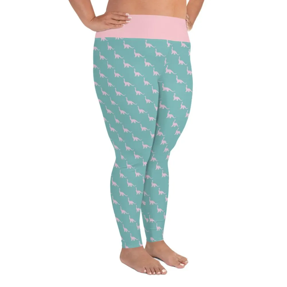 Dinosaur Plus Size Leggings - Pink Brontosaurus