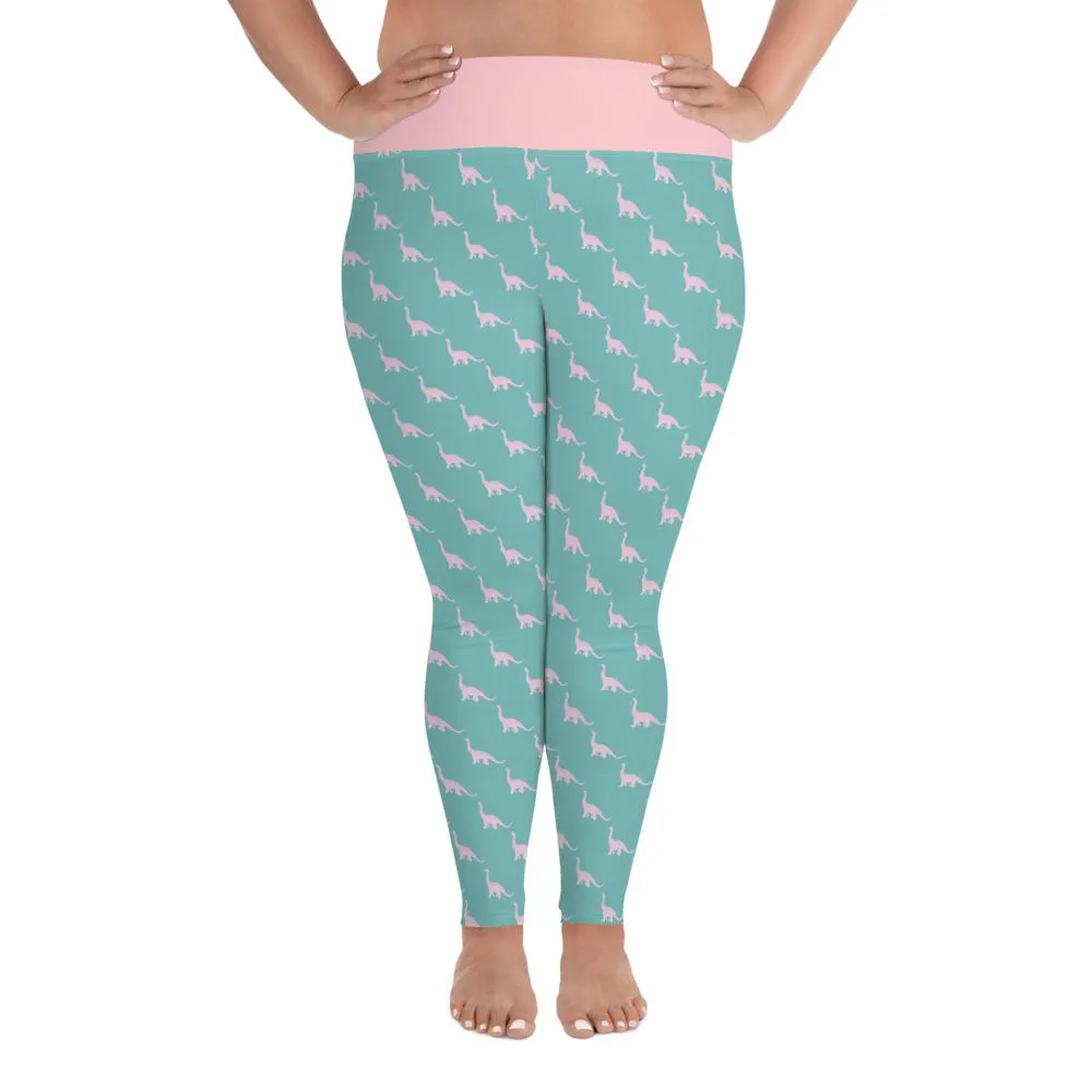 Dinosaur Plus Size Leggings - Pink Brontosaurus