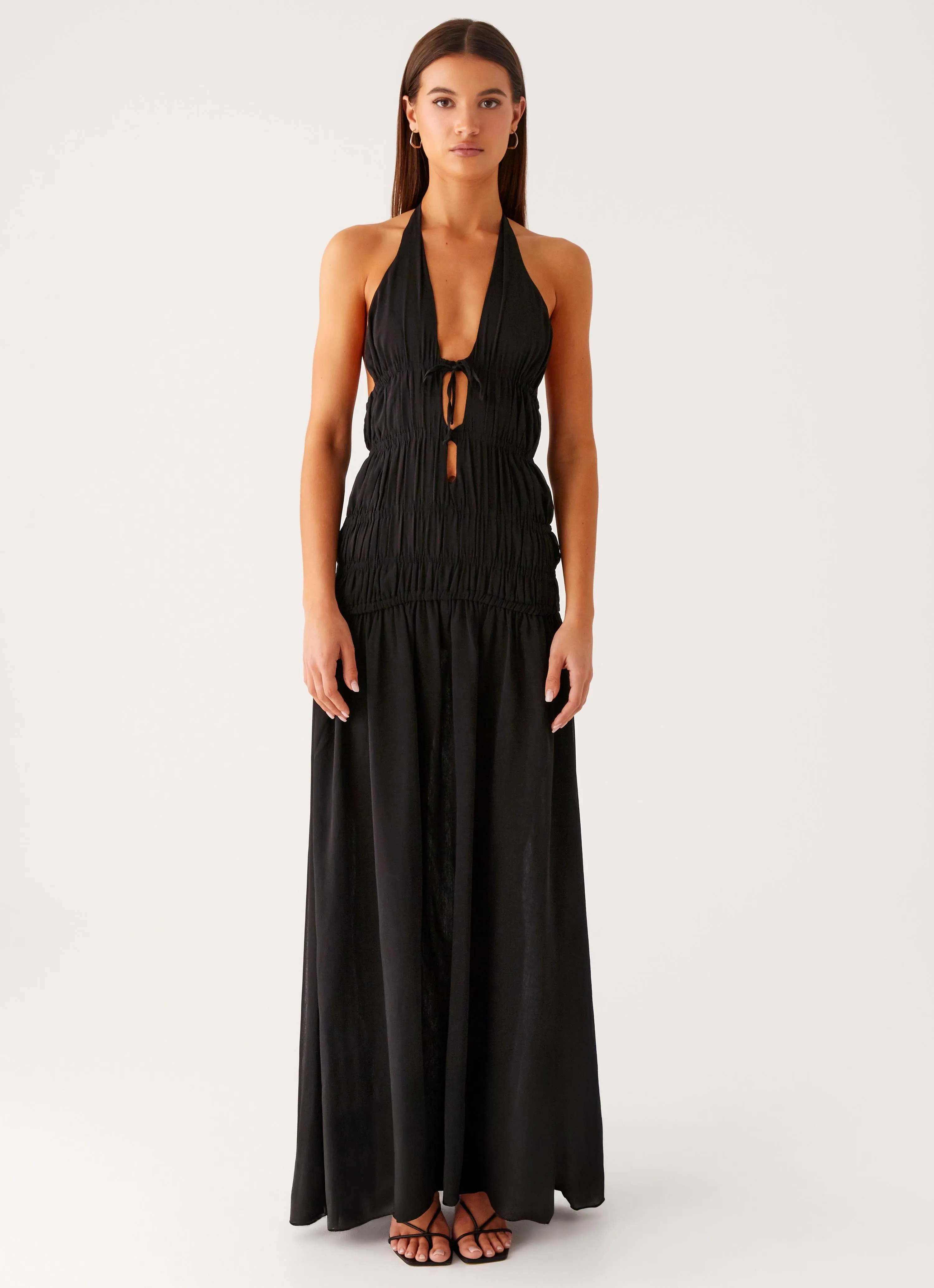Cool Comfort Quick Release Cuffs Dione Halter Maxi Dress - Black