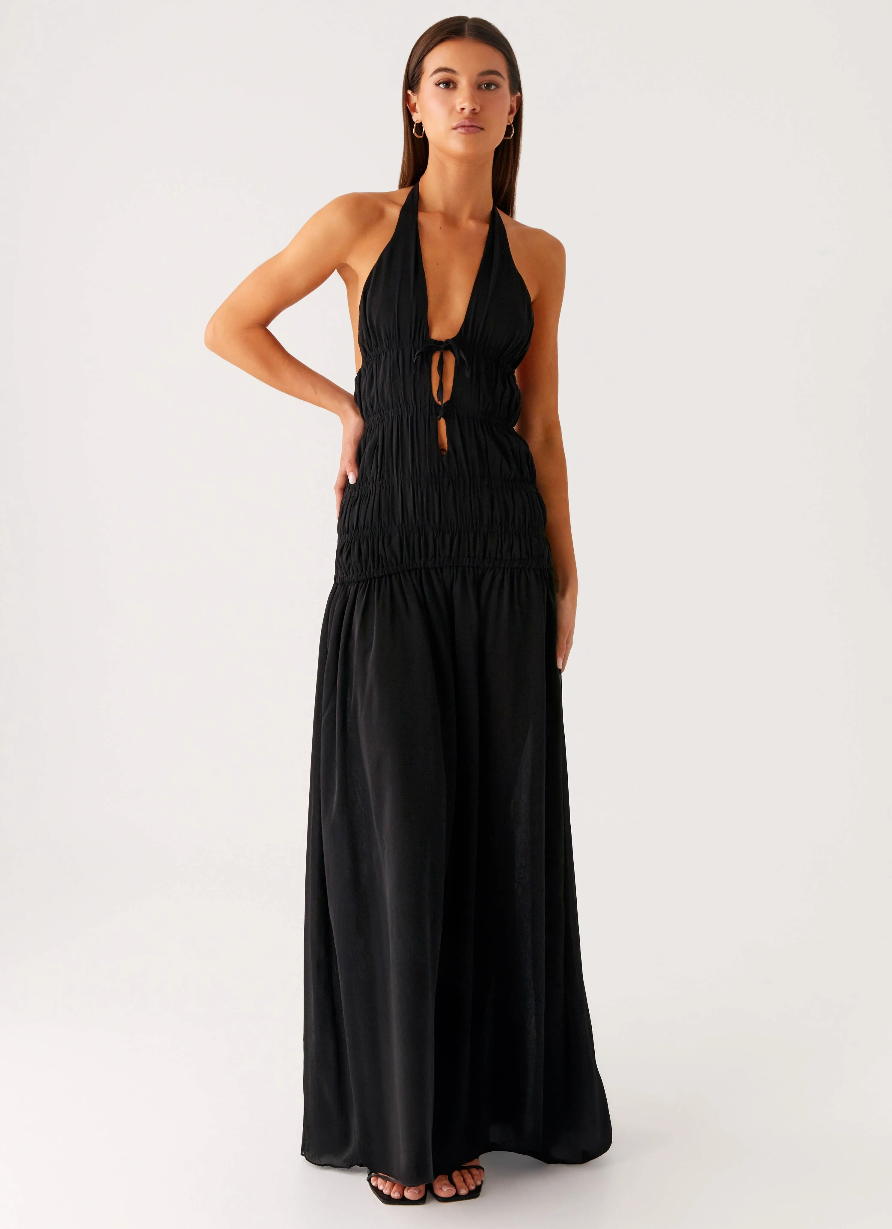 Subtle design Bold colors Dione Halter Maxi Dress - Black