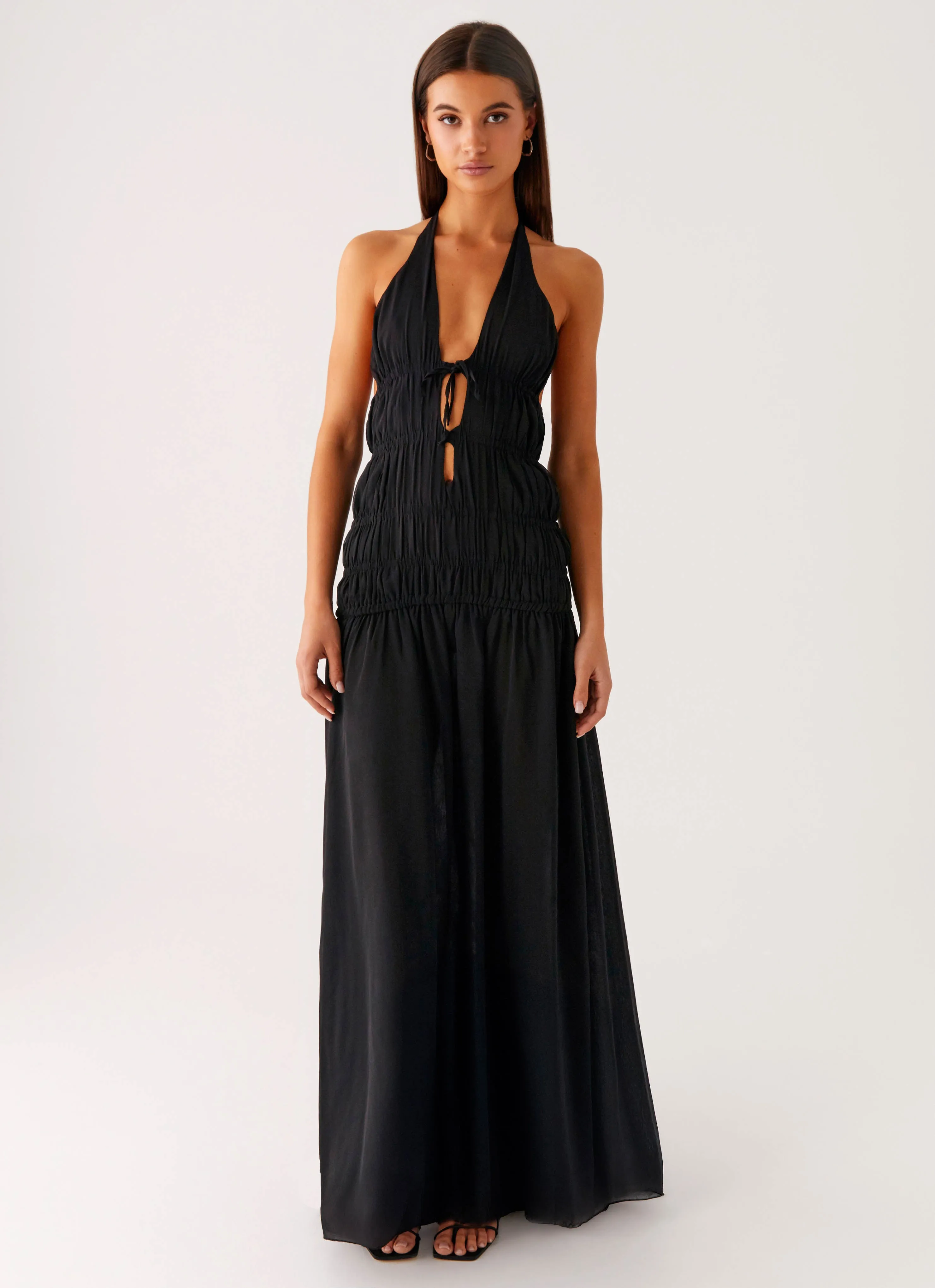 Dione Halter Maxi Dress - Black Functional Design Breathable Material