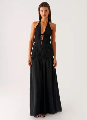 Dione Halter Maxi Dress - Black Functional Design Breathable Material