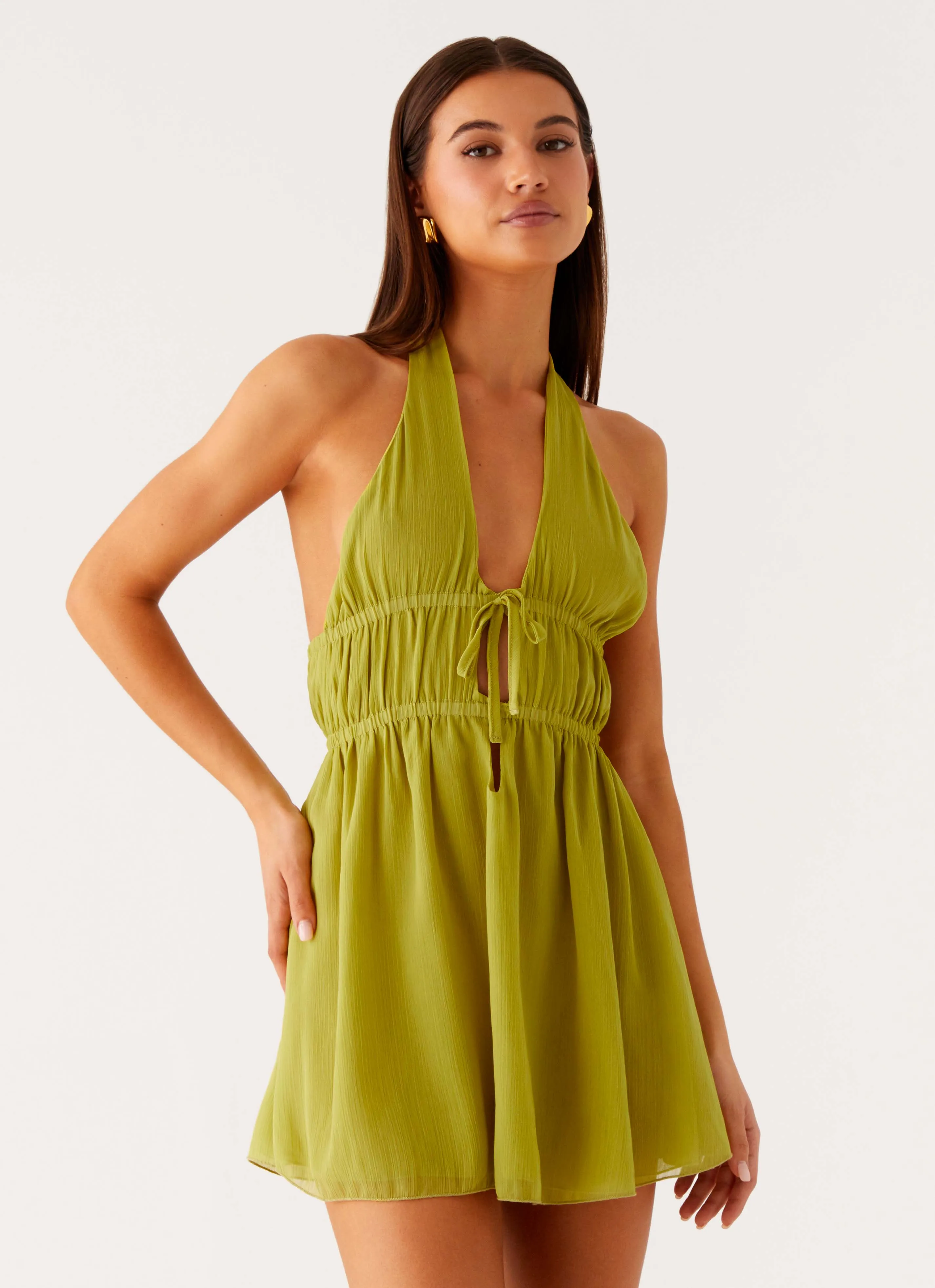 Dione Halter Mini Dress - Citrus Sustainable fashion Structured Shoulder Support