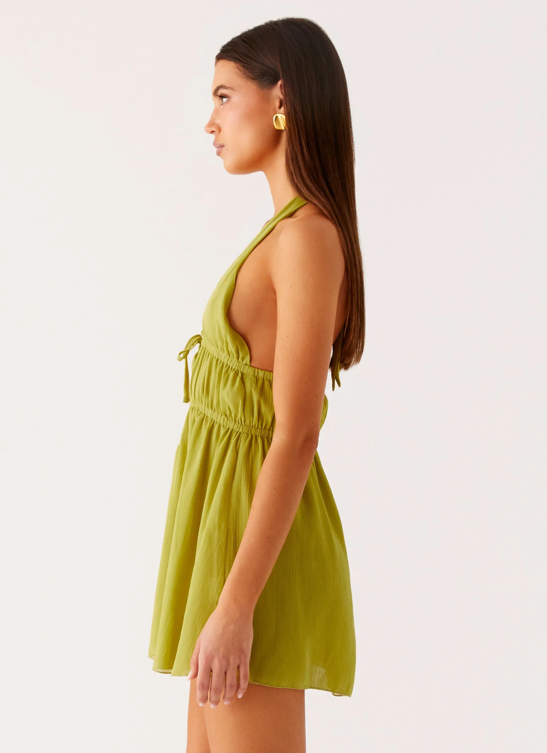 Microfiber Material Dione Halter Mini Dress - Citrus